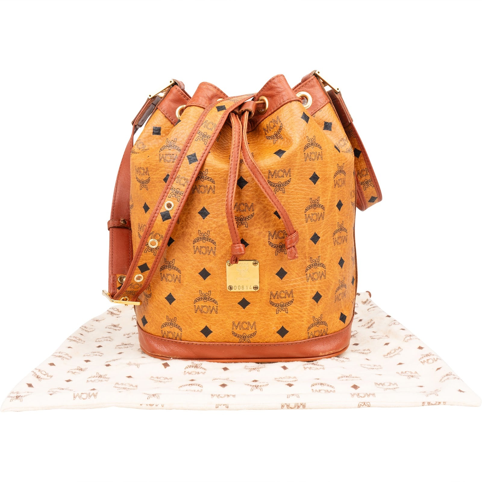 Sac à bandoulière type « bucket » MCM à cordon de serrage, motif Monogram Visetos