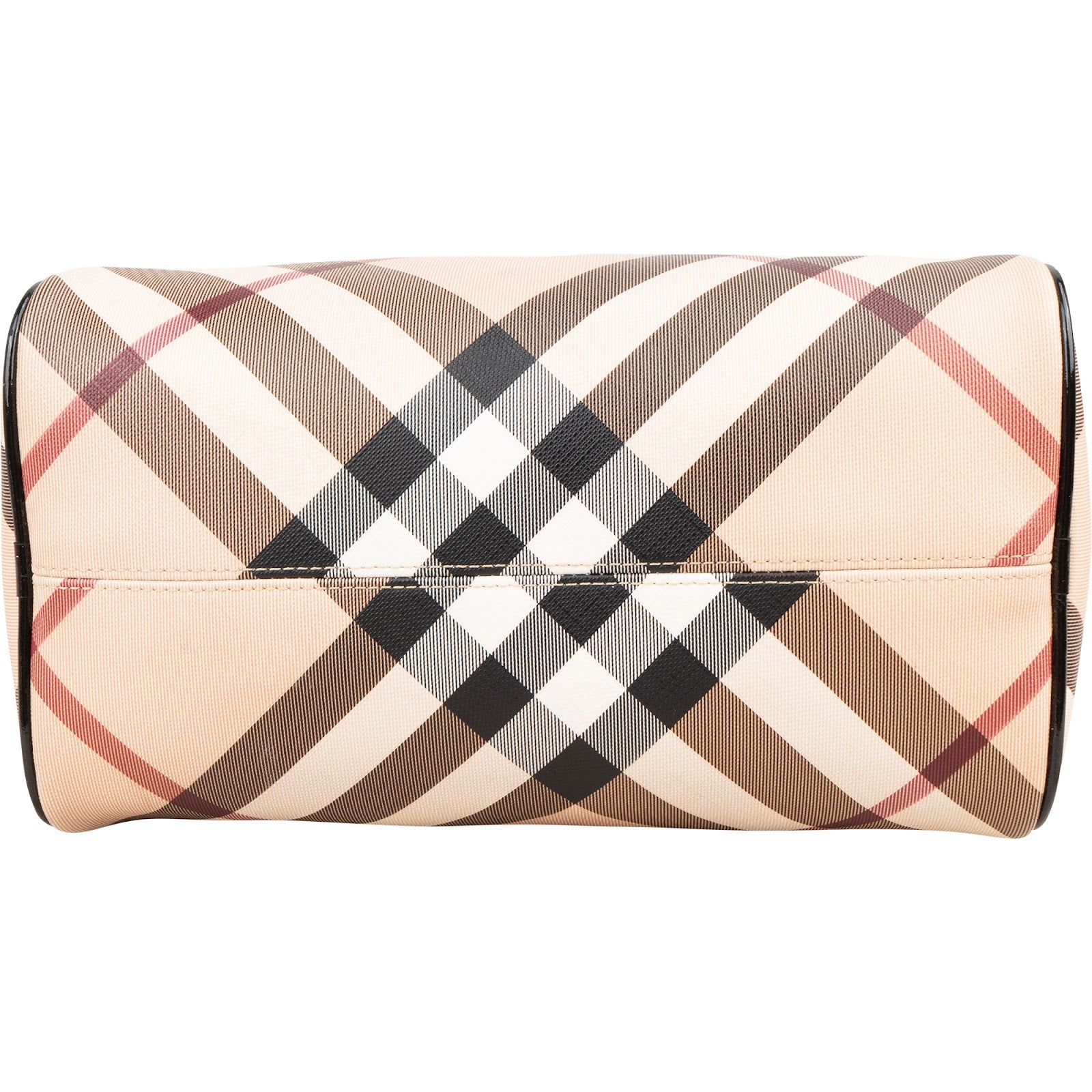 Burberry Nova-Check Monogram Patent Leather Nova Check Small Boston Bag Handbag