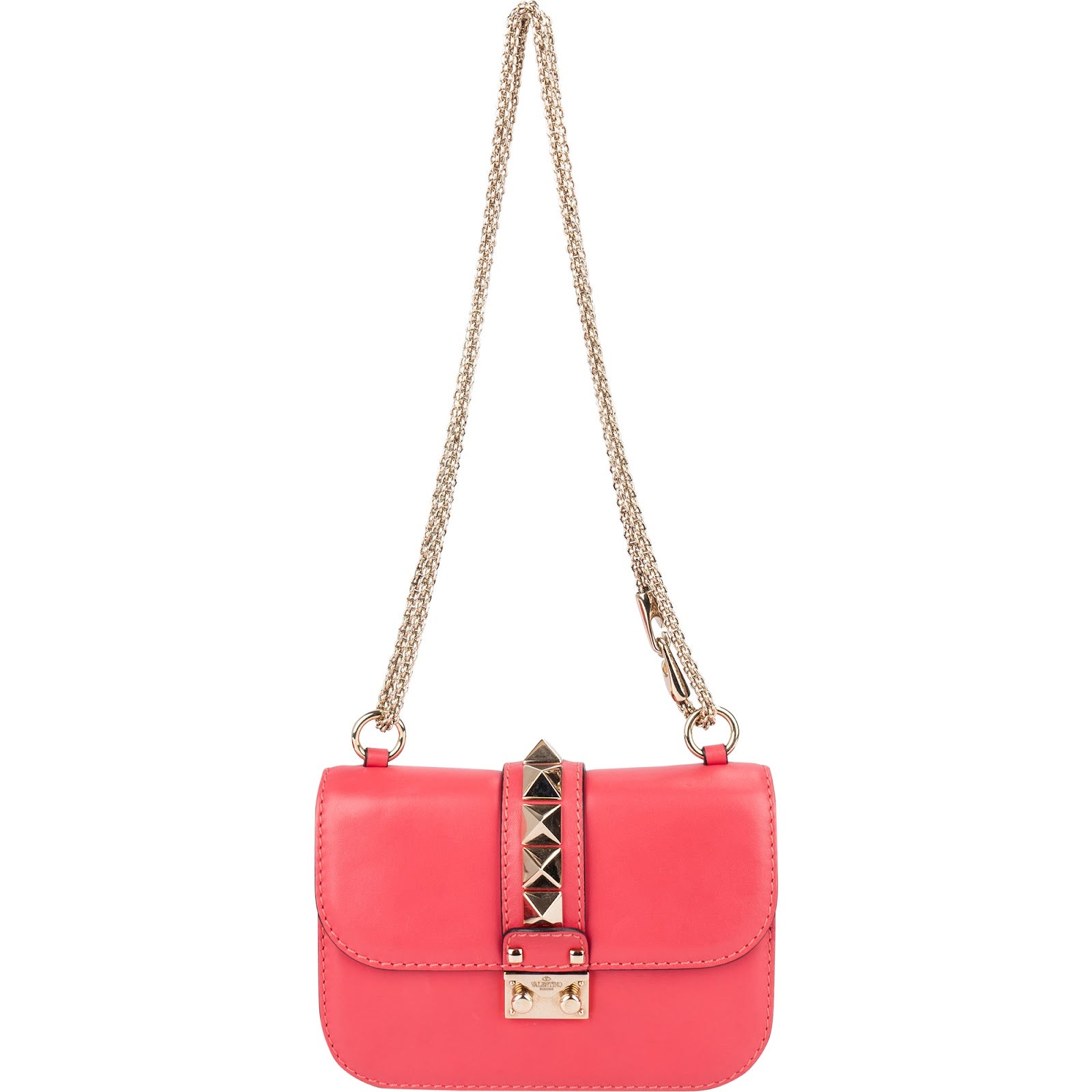 Valentino Garavani Pink Leather Rockstud Glam Lock Crossbody Bag