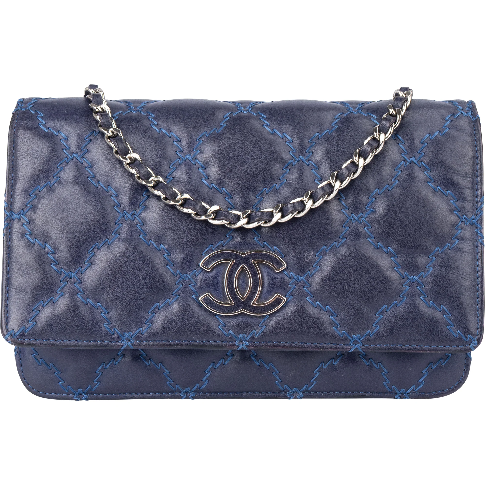 Chanel Bleu Quilted Stitch Lambskin Wallet On Chain Crossbody Bag