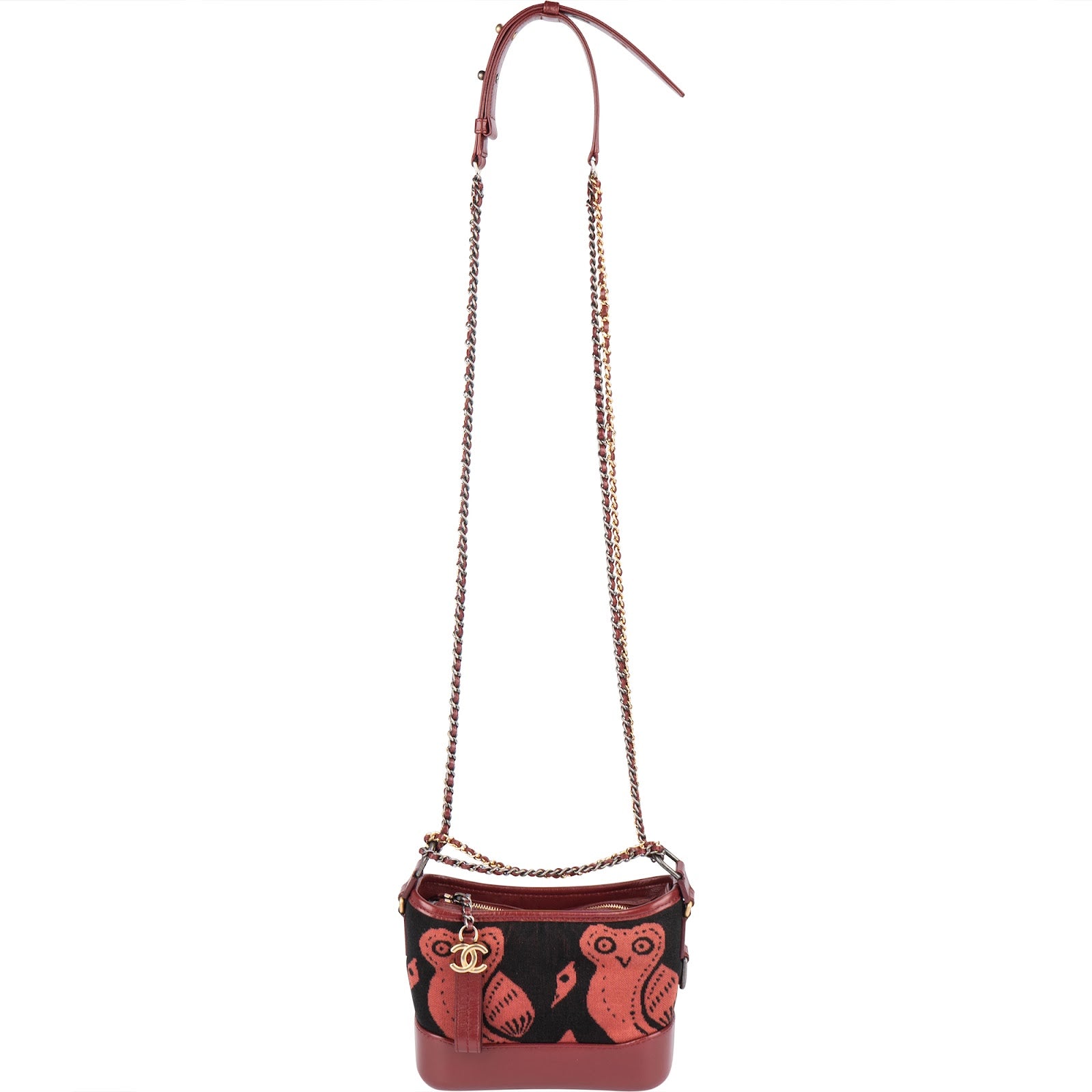 Chanel Owl Motif Wool & Calfskin Gabrielle Bicolor Chain Small Crossbody Bag
