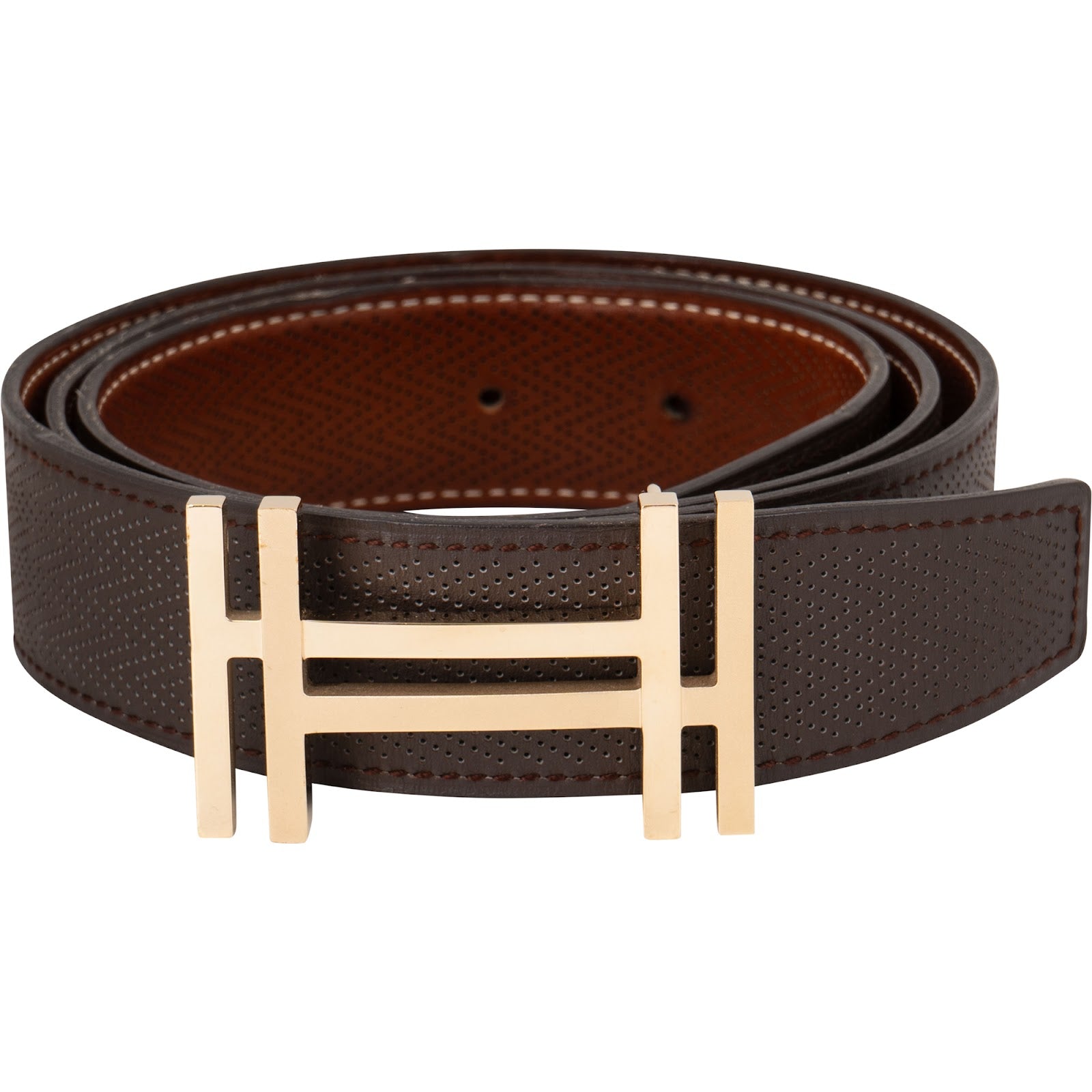 Hermès Brown Leather Perforated H Reversible Belt