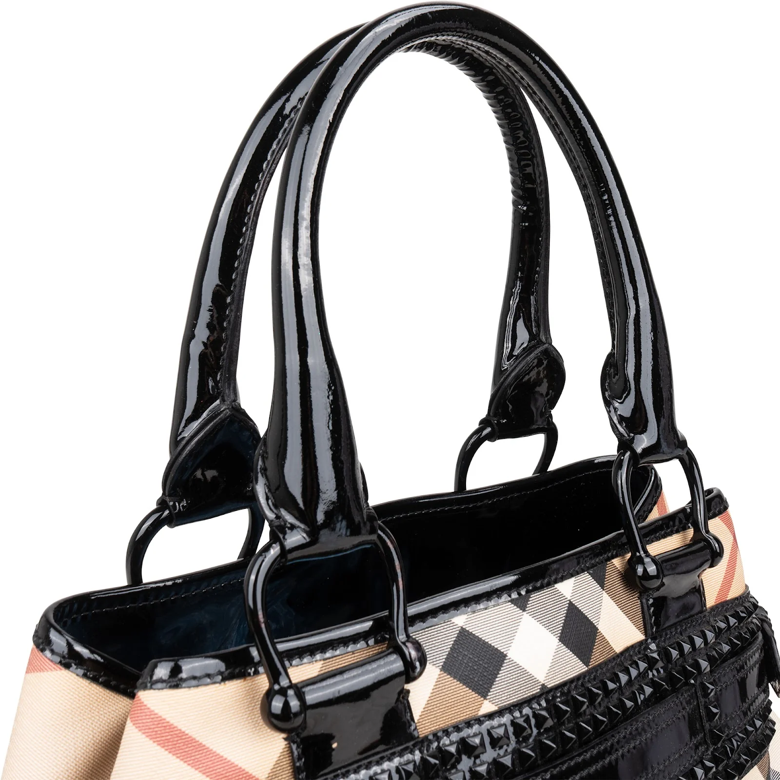 Burberry Nova-Check Studded Knight Hobo Handbag