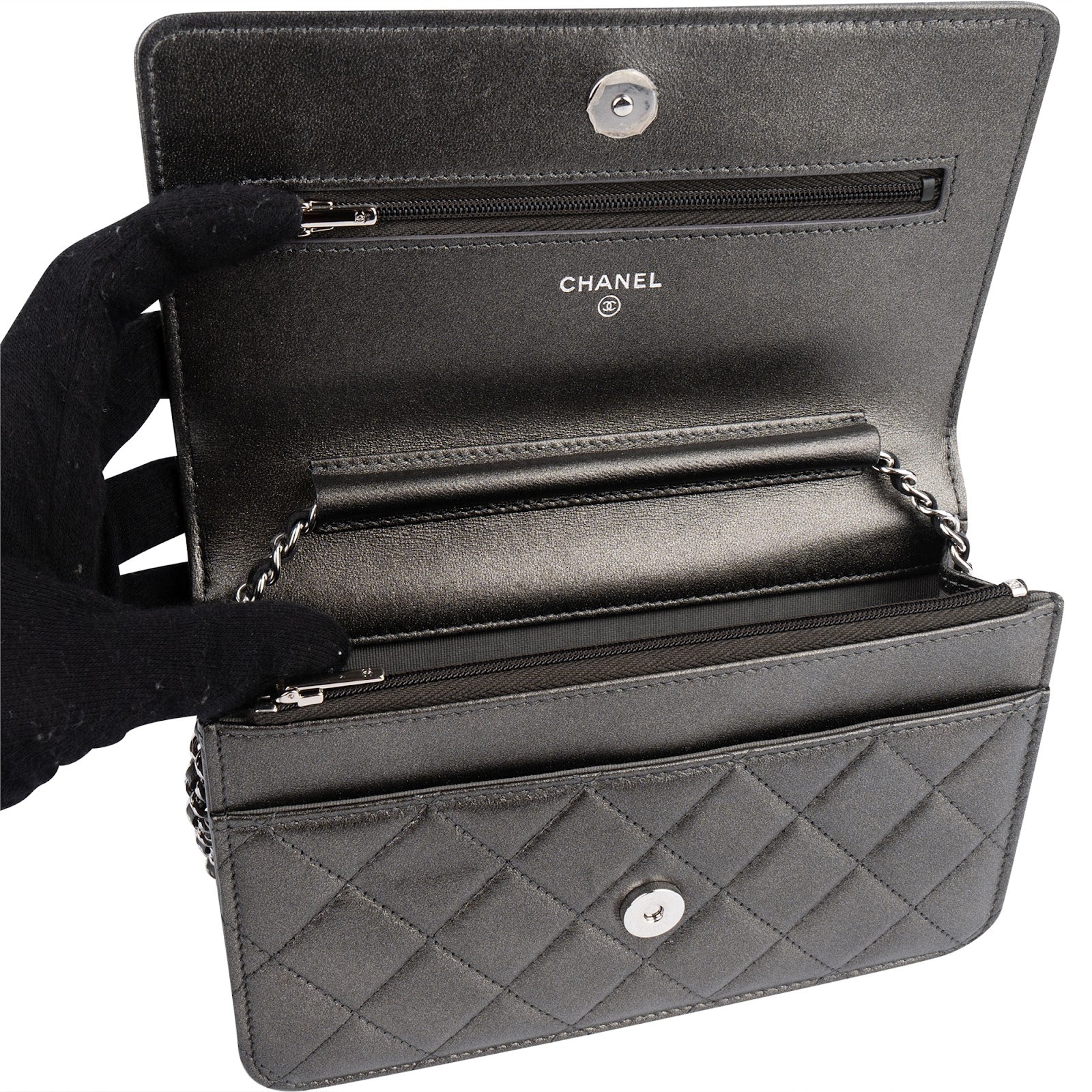 Chanel Quilted Metallic Lambskin Leather Wallet On Chain Crossbody Bag