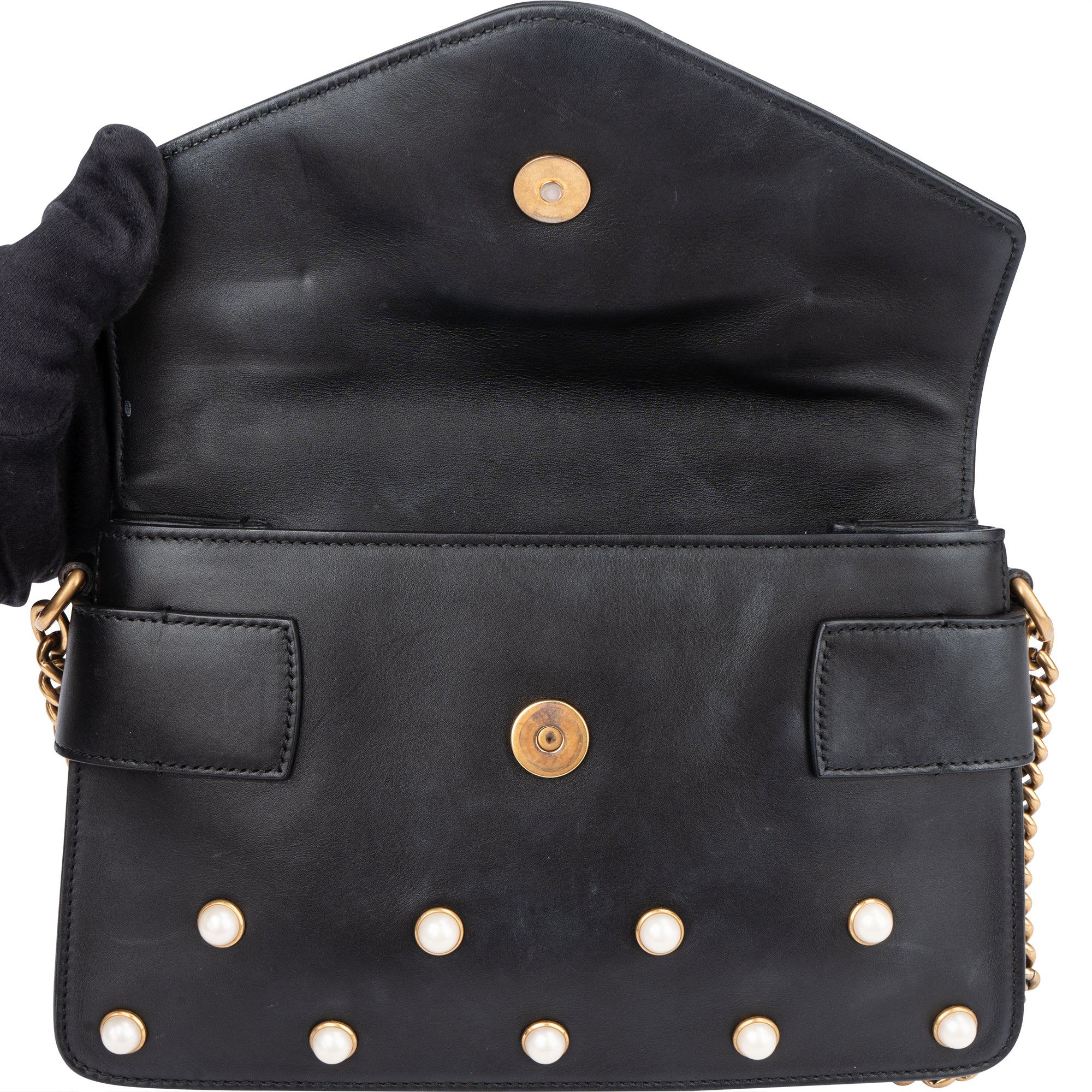 Gucci Black Leather Queen Margaret Bee Shoulder Bag