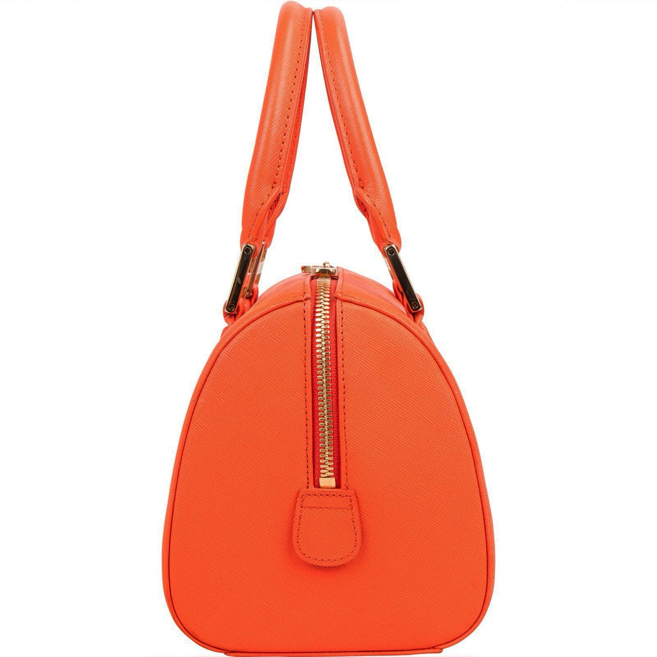 MCM Orange Grained Leather Essential Studded Small Boston Bag