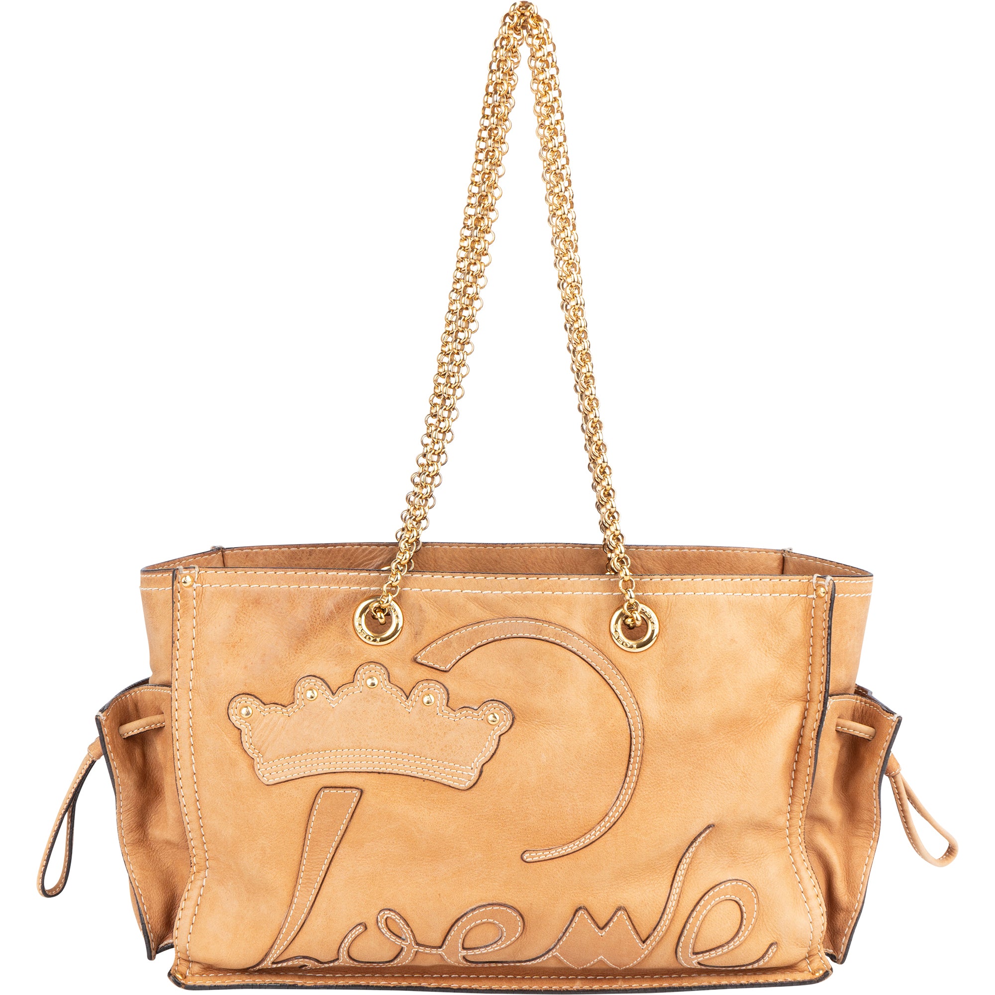Skórzana torba Loewe Leather Crowns Tote z łańcuszkiem do noszenia na ramię