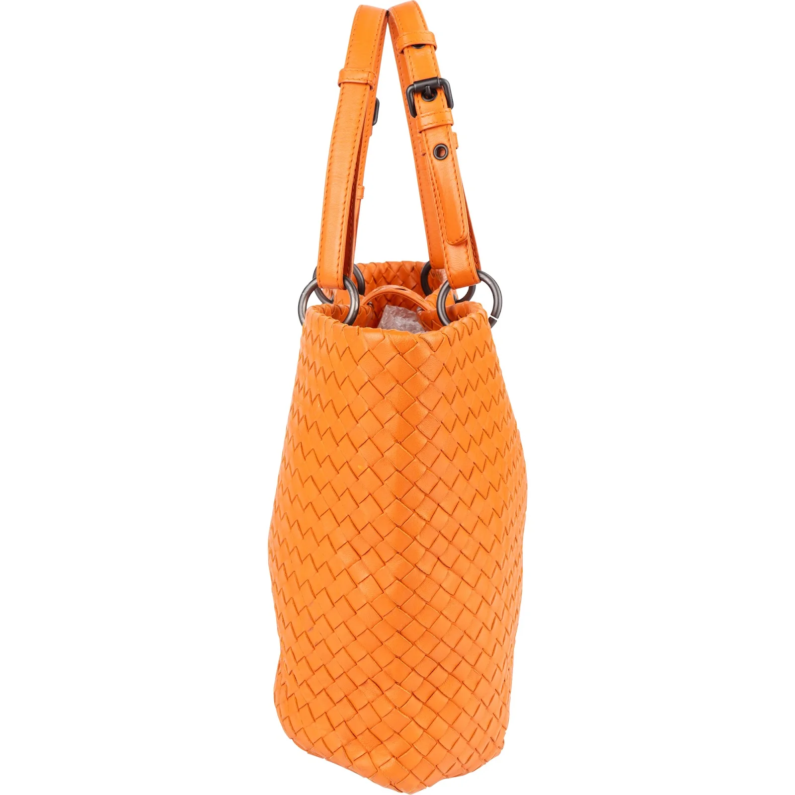 Bottega Veneta Orange Intrecciato Leather Capri Lock Tote Handbag