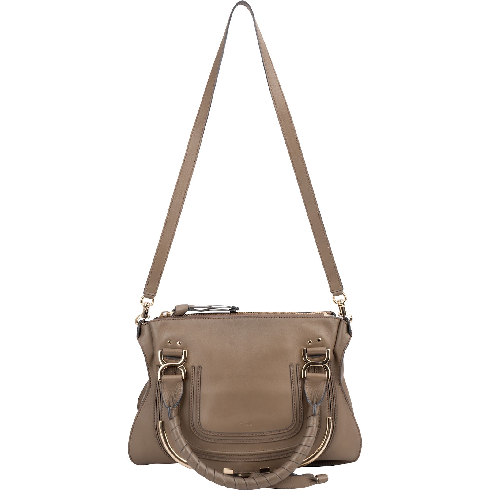 Chloé Taupe Calfskin Marcie Saddle Handbag