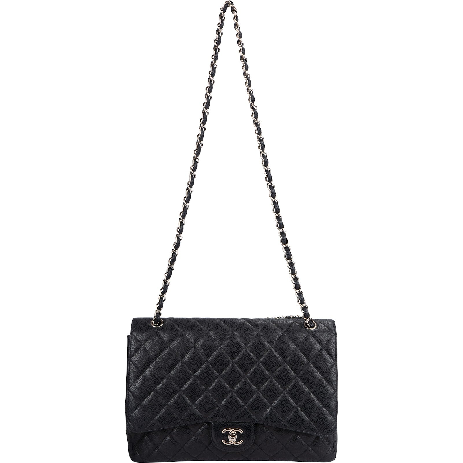 Chanel Quilted Caviar Leather Palladium Maxi Single-Flap Crossbody Bag