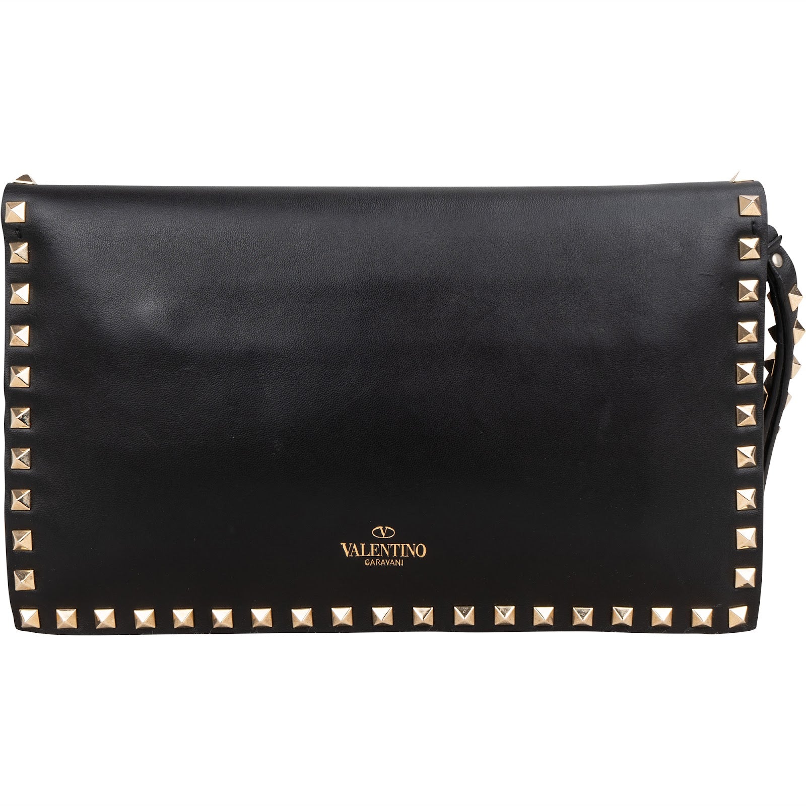 Valentino Garavani Black Leather Rockstud Flap Clutch