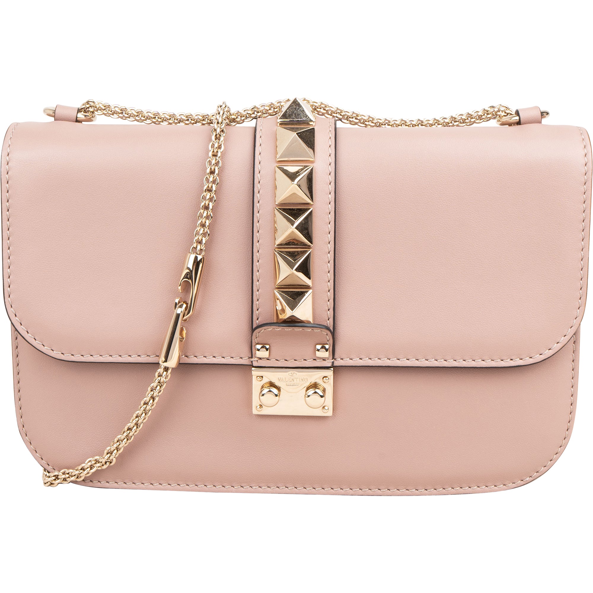 Valentino Garavani Calfskin Leather Rockstud Glam Lock Crossbody Bag