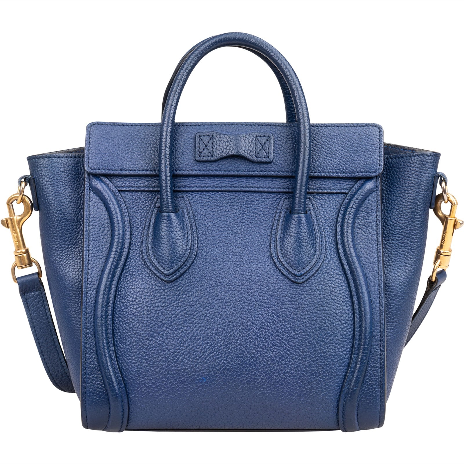 Céline Blue Grained Leather Luggage Nano Crossbody Bag