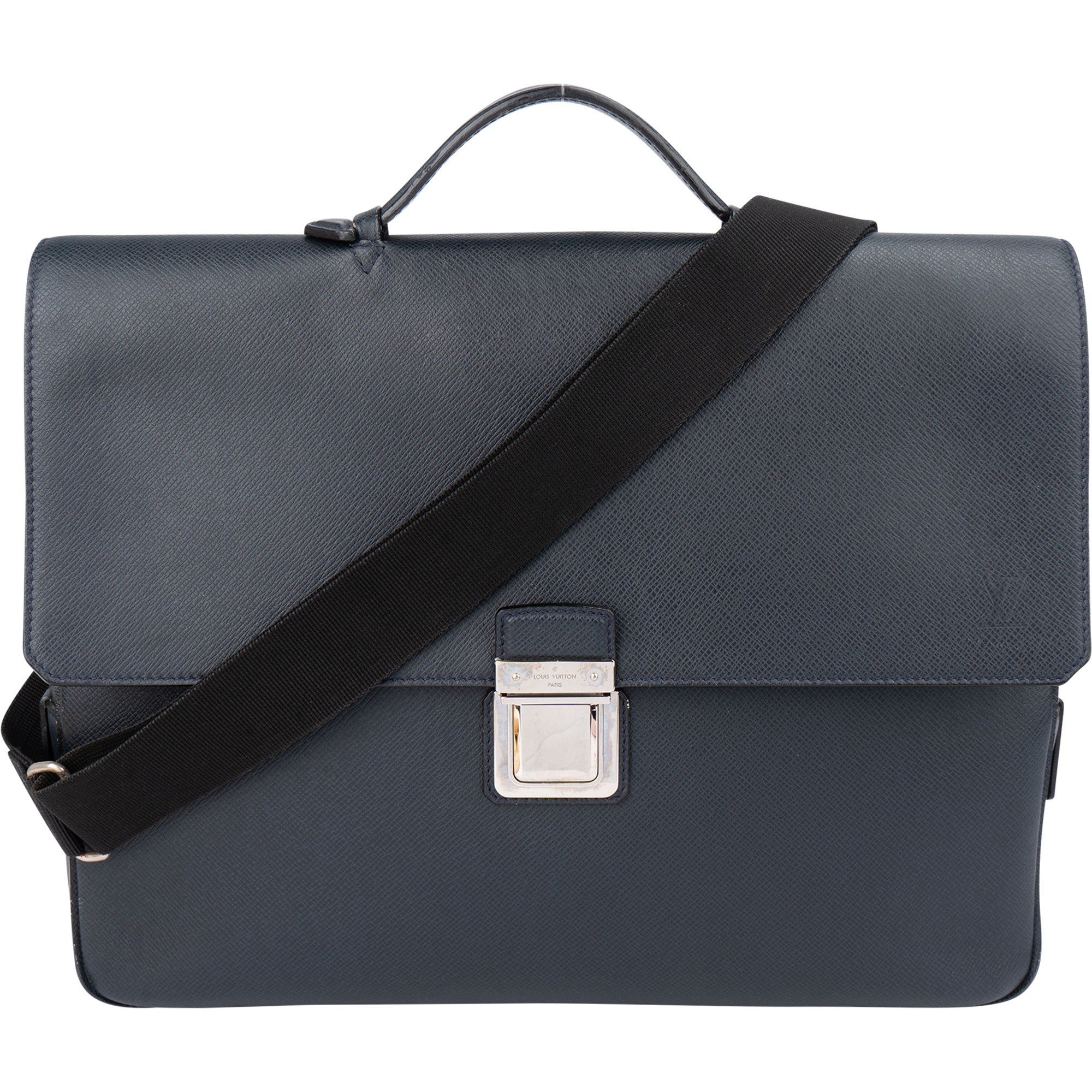 Sac d'affaires Vassili PM Louis Vuitton en cuir Taiga bleu