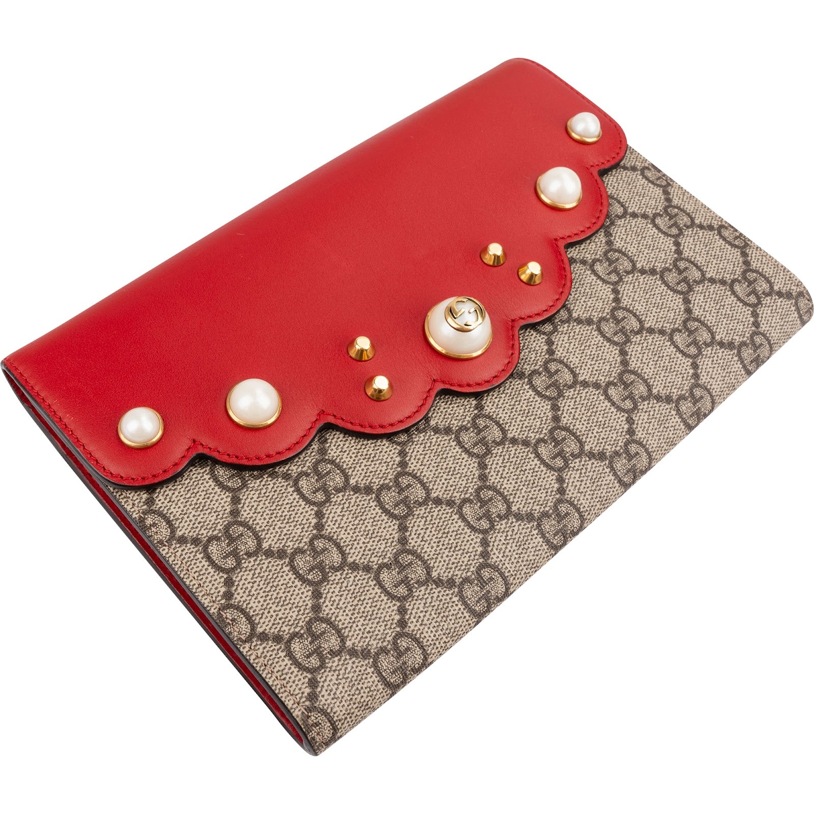 Gucci - GG Supreme Pearl Studded Wallet Clutch