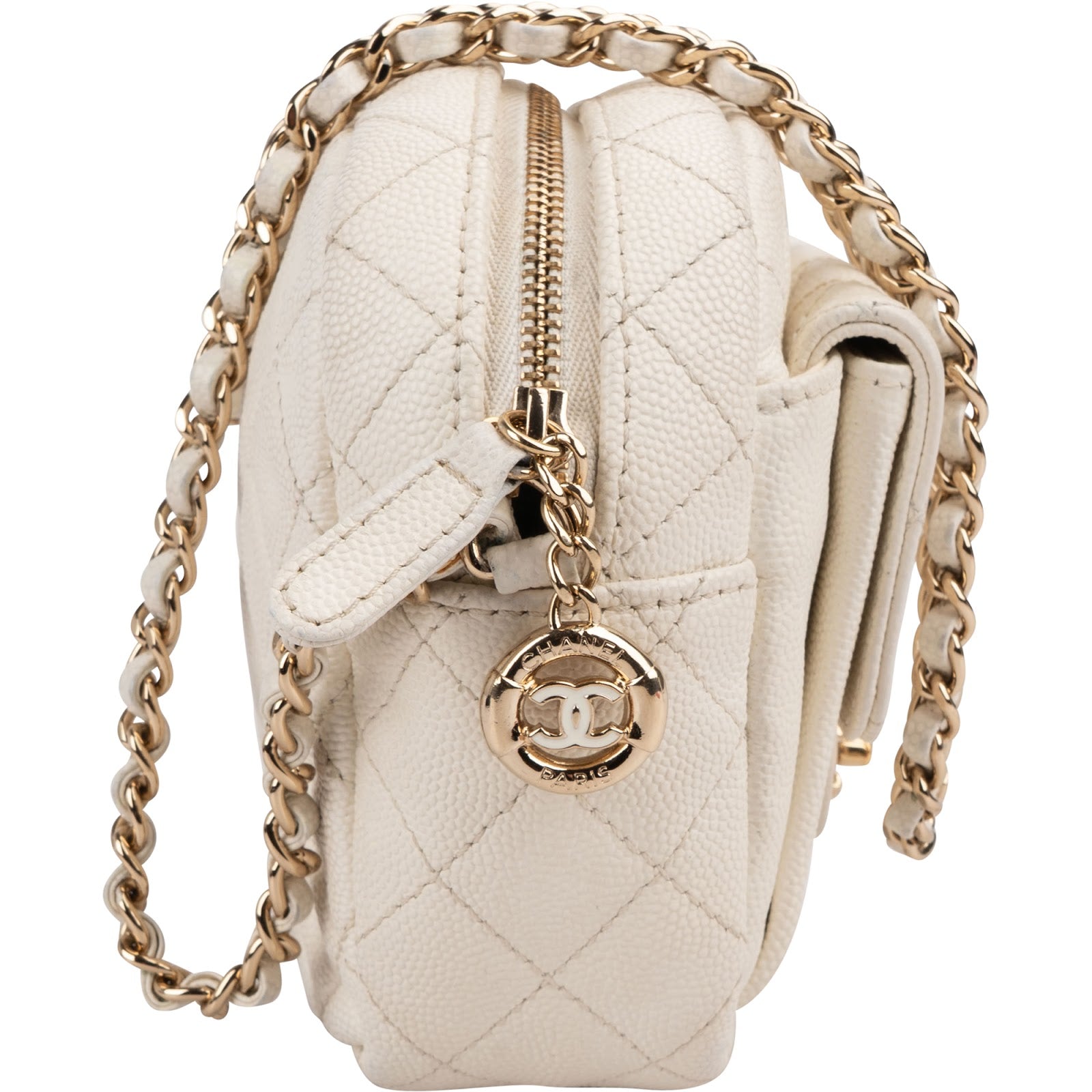 Chanel Quilted Caviar Leather Small Round Camera Crossbody Bag