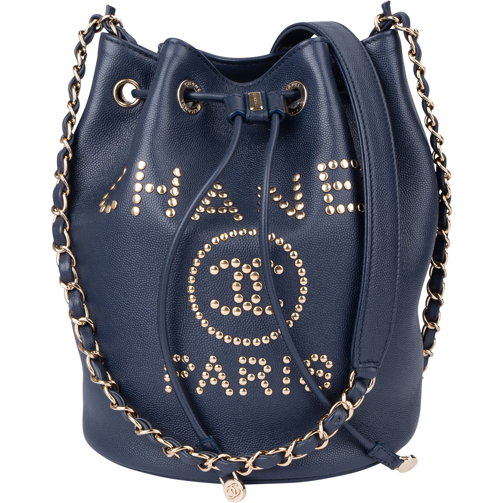 Chanel Bleu Caviar Leather Deauville Bucket Crossbody Bag