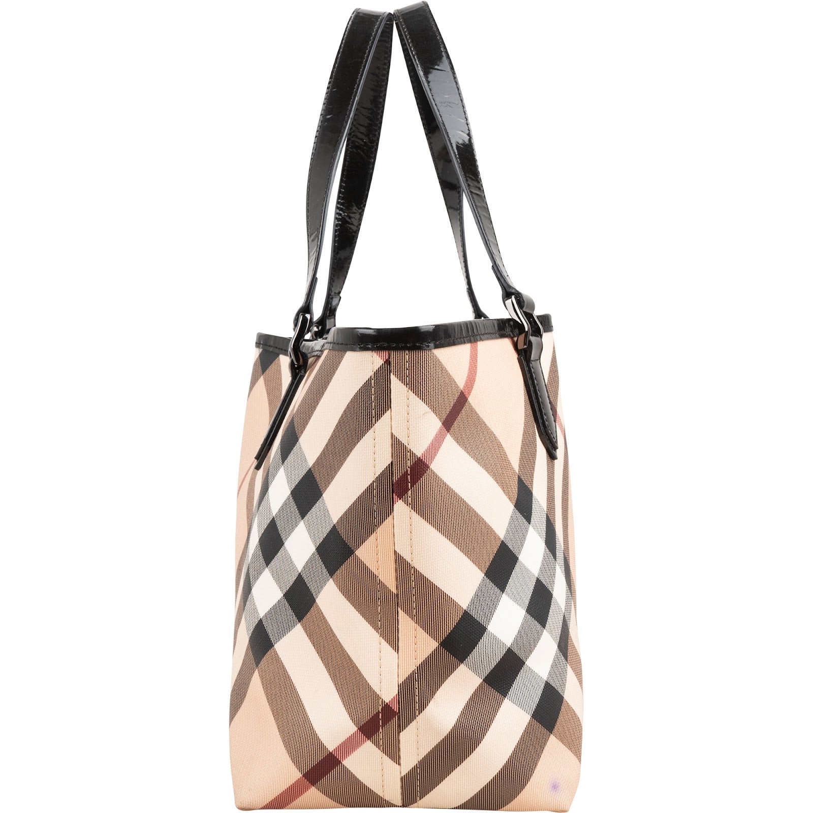 Burberry - Nova-Check Patent Leather Tote Shoulder Bag