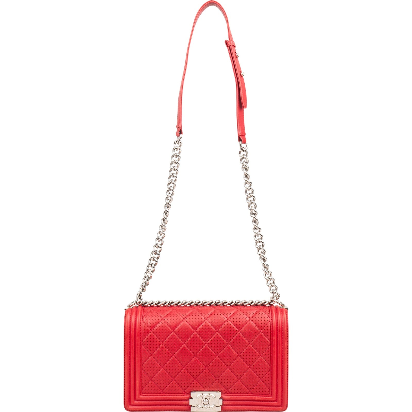 Chanel Quilted Perforated Leather Large Boy Single Flap Crossbody Bag