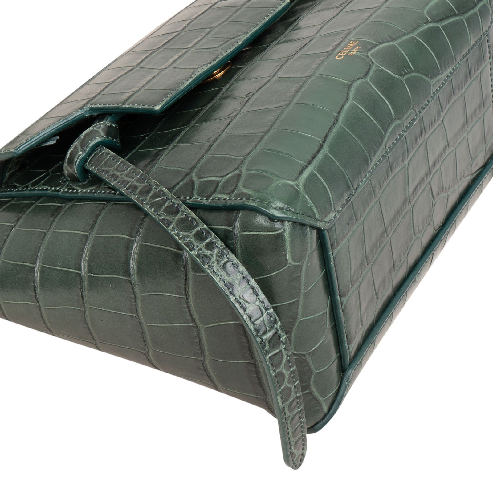 Celine Dark Green Crocodile Embossed Belt Nano Handbag