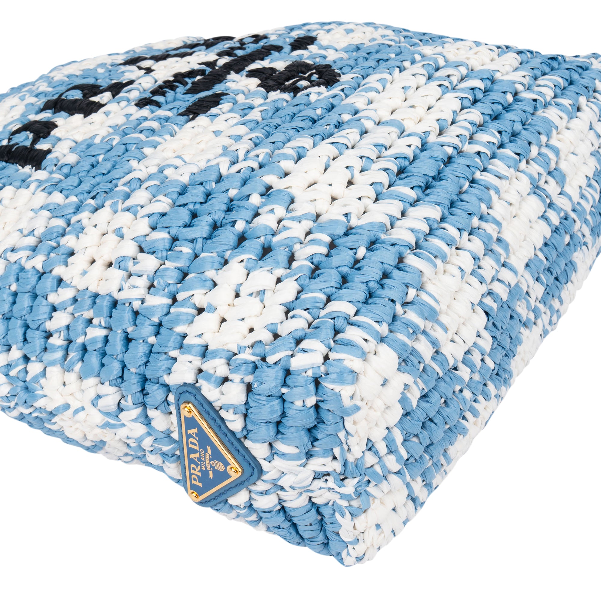 Prada Blue Gaufre Raffia Handbag