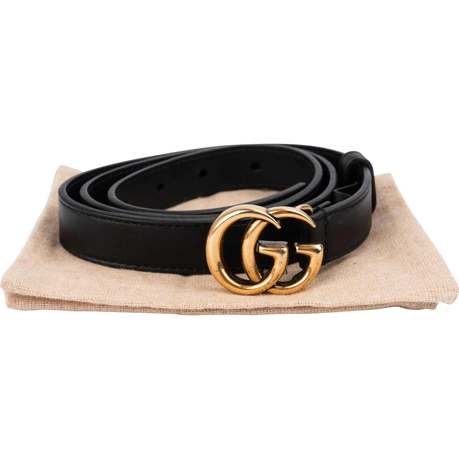 Gucci Black Leather GG Mini Marmont Gürtel (80 / 32)