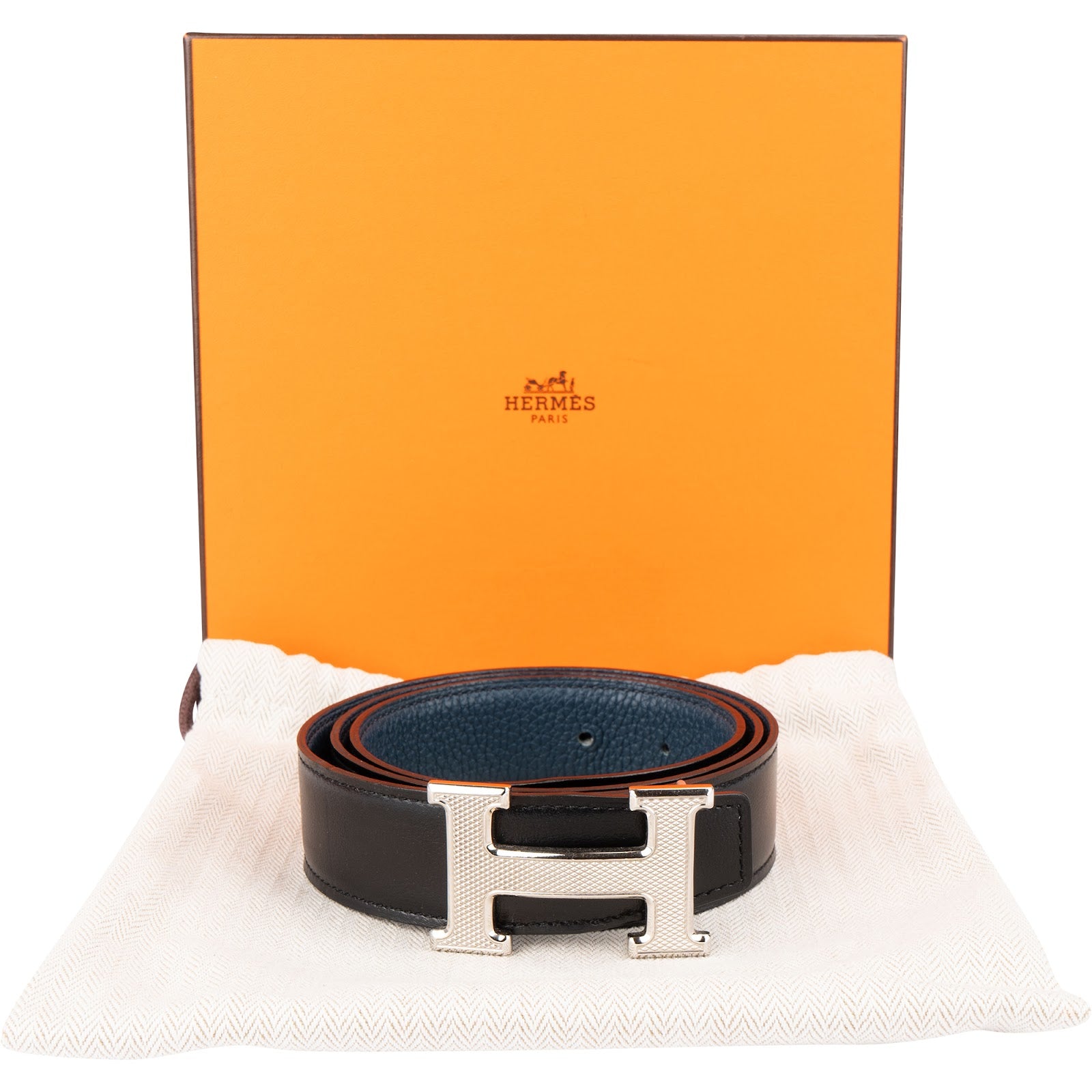 Hermès - Multicolor Leather Guillochee H Reversible Belt (85)