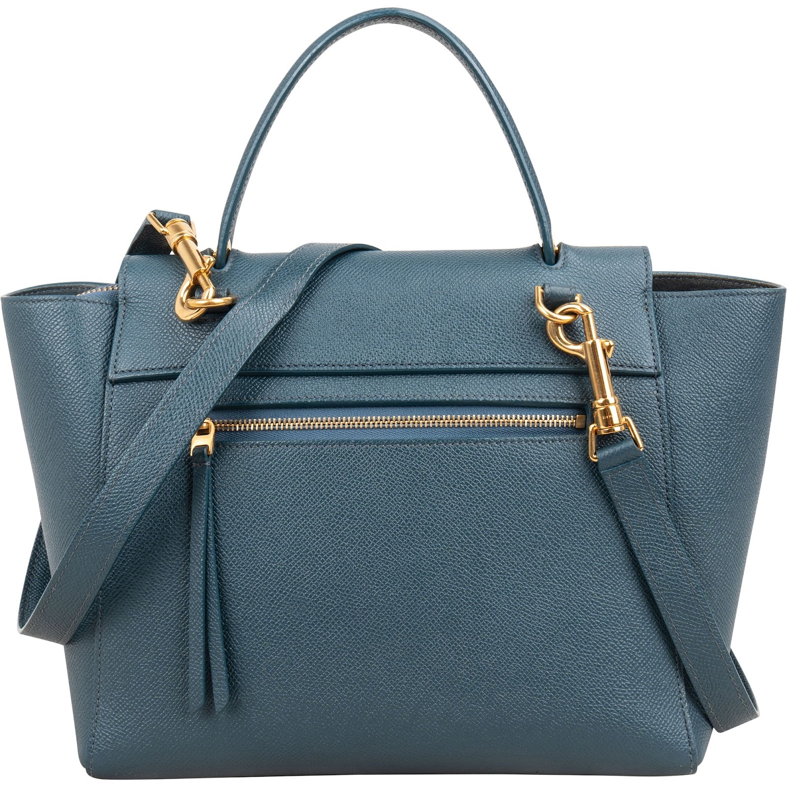 Celine Petrol Leather Grained Calfskin Belt Handbag