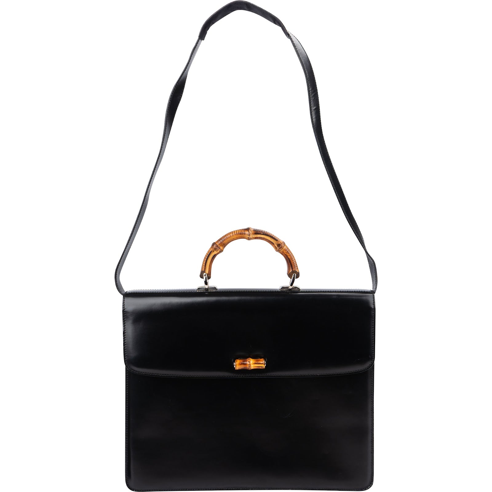 Gucci Black Leather Bamboo Aktentasche