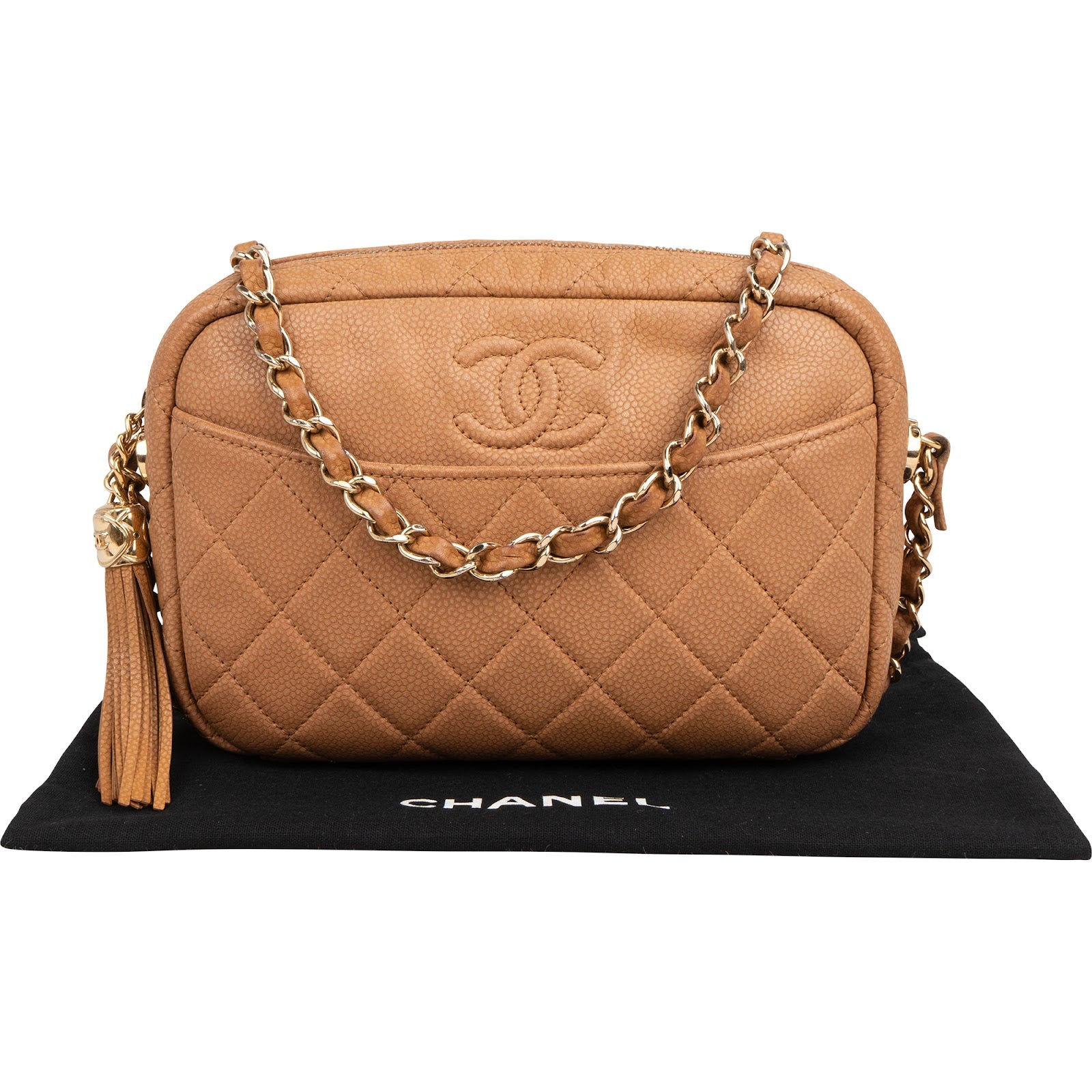 Chanel Quilted Caviar Leather Tassel Camera Crossbody Bag