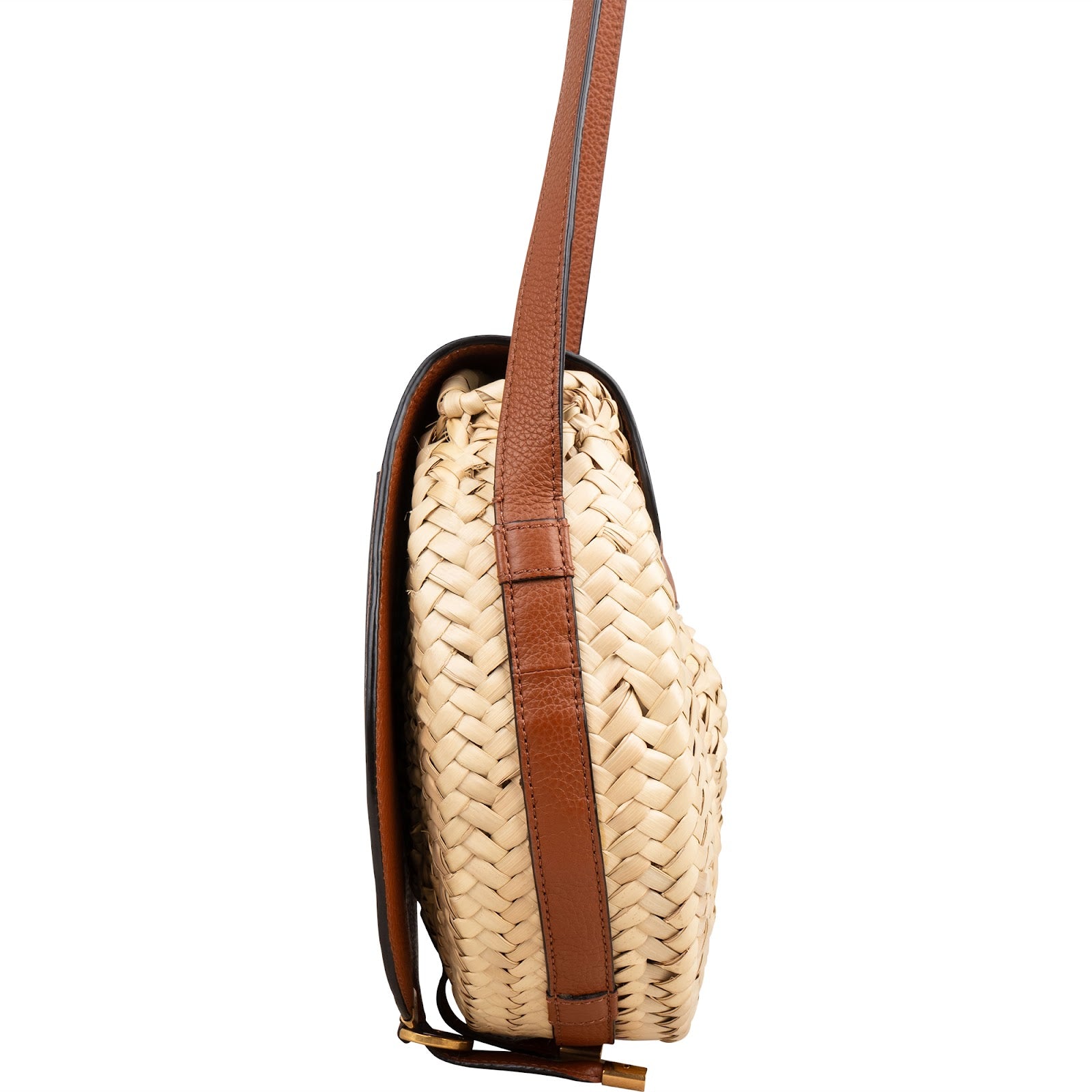 Chloé Grained Calfskin Raffia Marcie Saddle Crossbody Bag