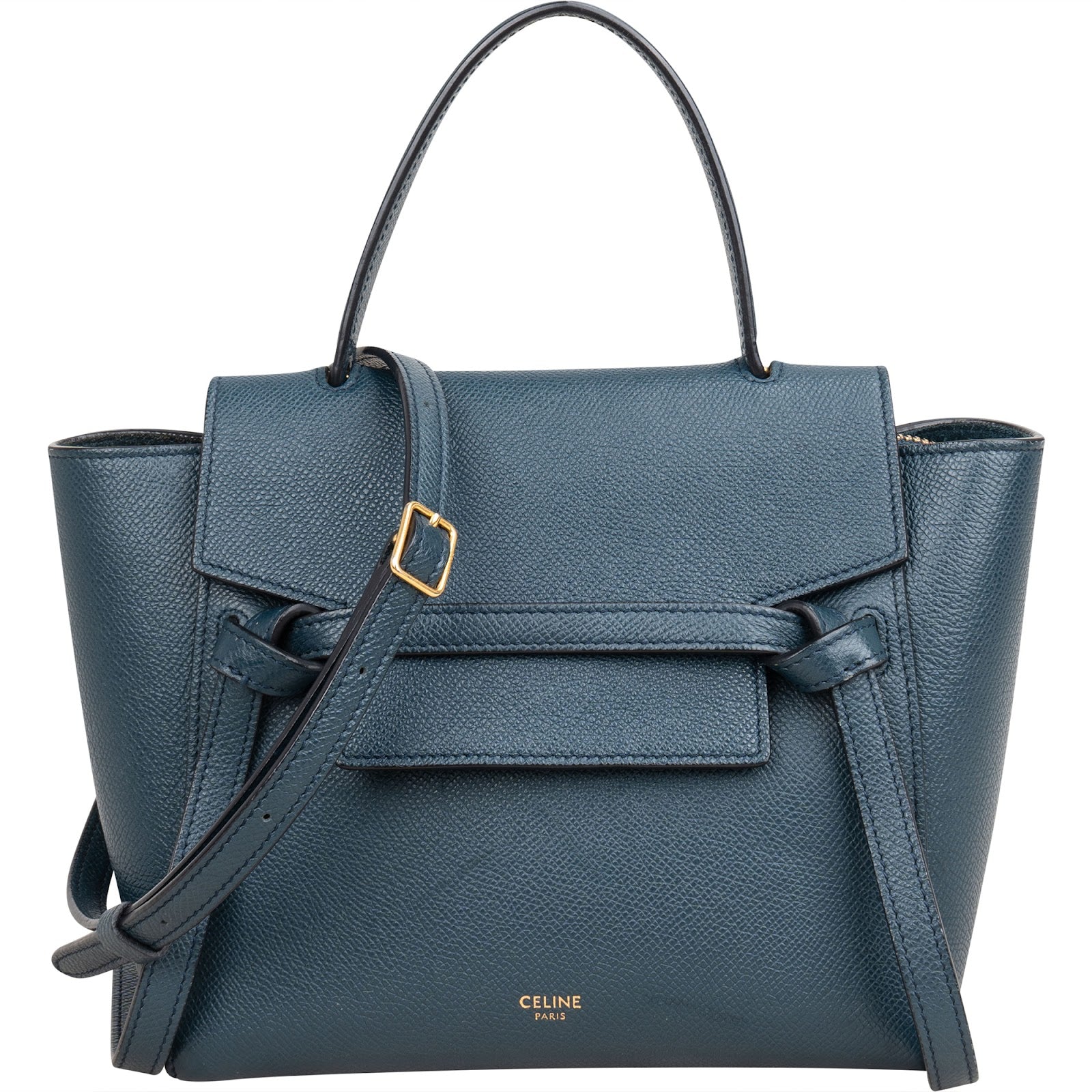 Celine Petrol Leather Grained Calfskin Belt Handbag