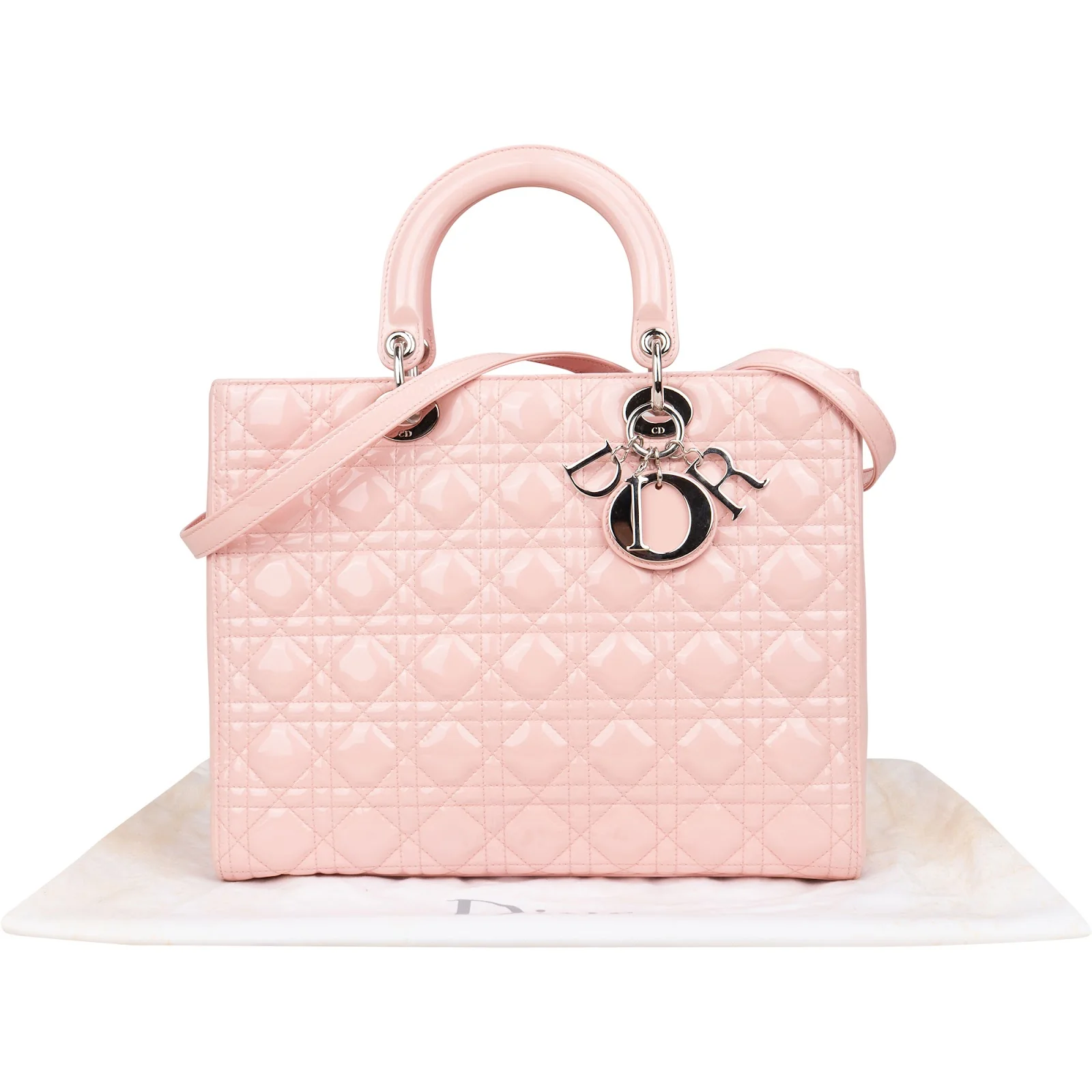 Christian Dior Quilted Patent Leather Large Lady Dior Handbag