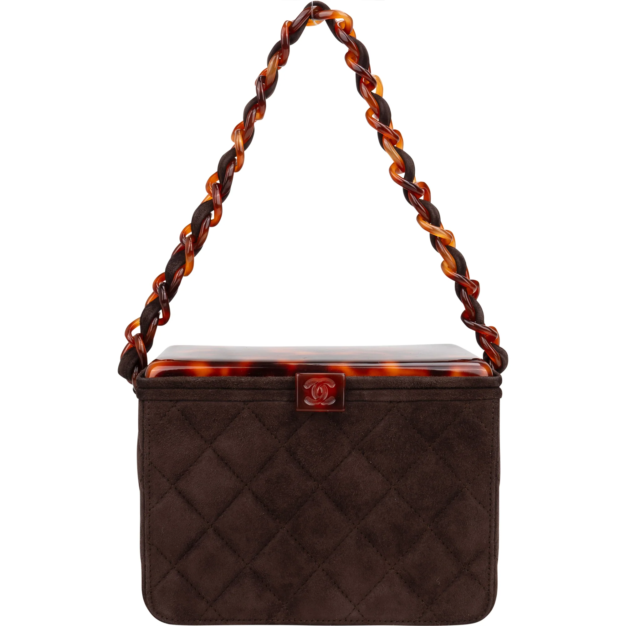 Chanel Quilted Suede Acrylic RARE 90s Vanity Handbag