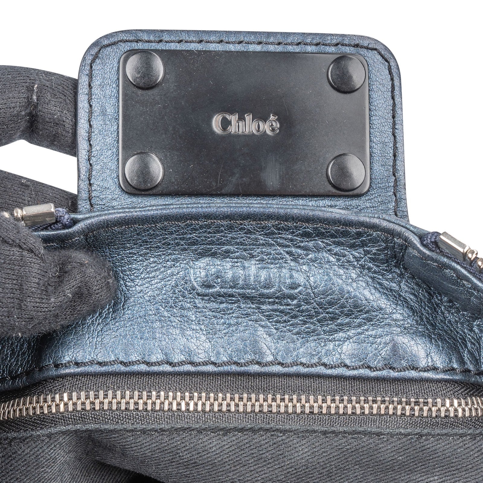 Chloé Blue Metallic Leather Paddington Satchel Handbag