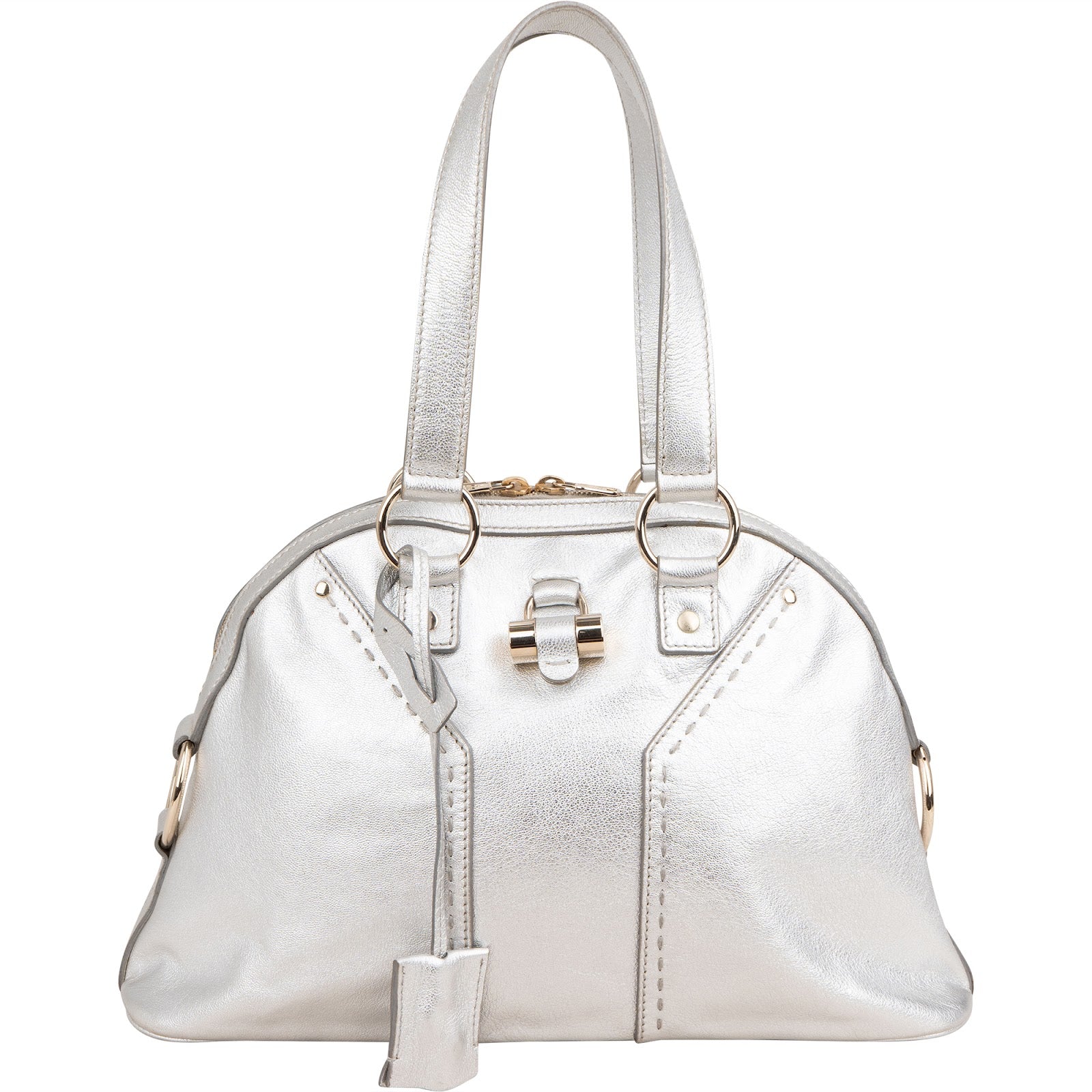 Yves Saint Laurent Metallic Silver Leather Muse Handbag