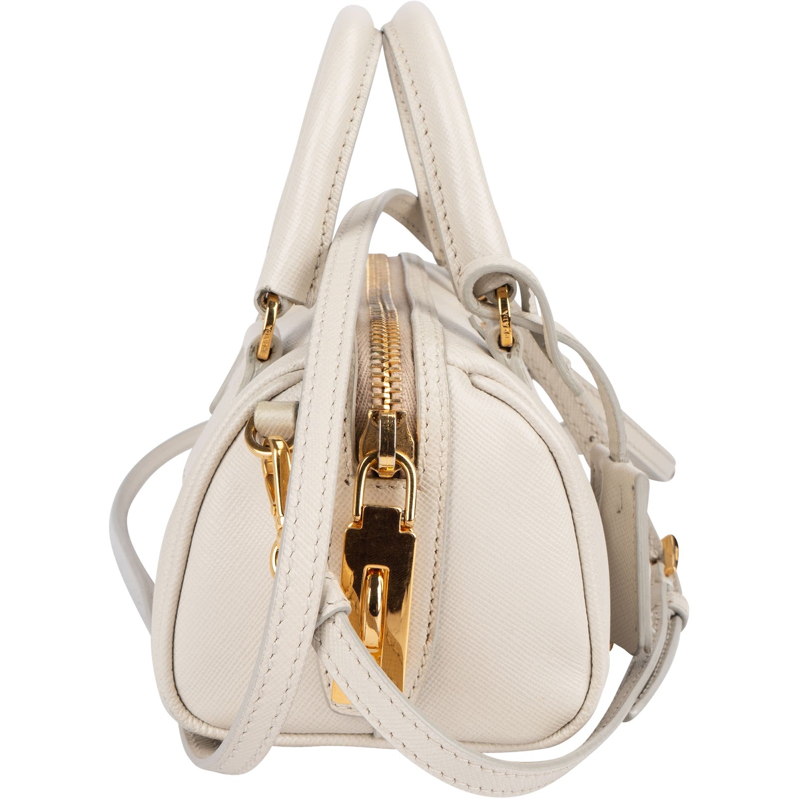 Prada Saffiano Leather Mini Bowling Crossbody Handbag
