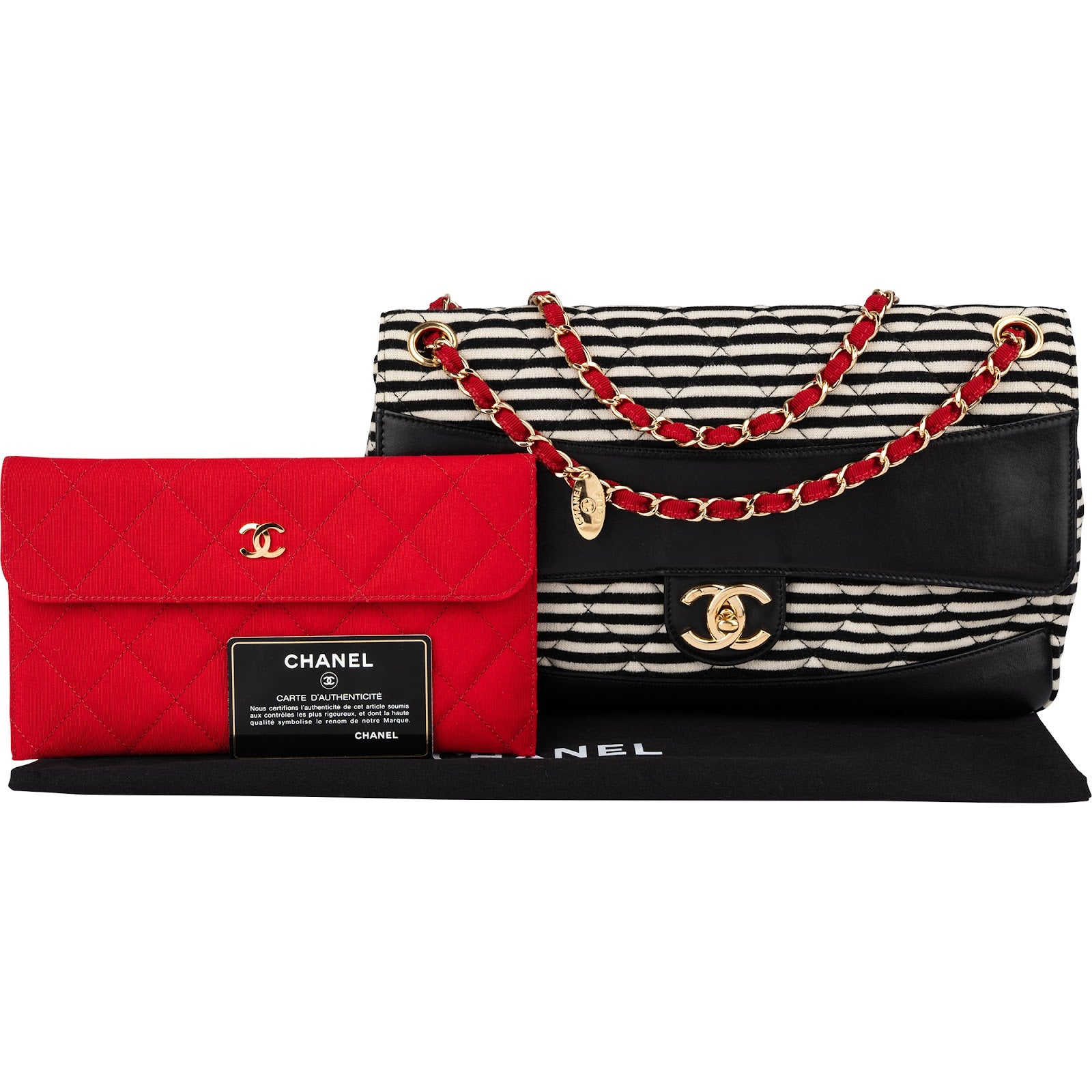 Chanel - Striped Cotton Single Flap Shoulder Bag