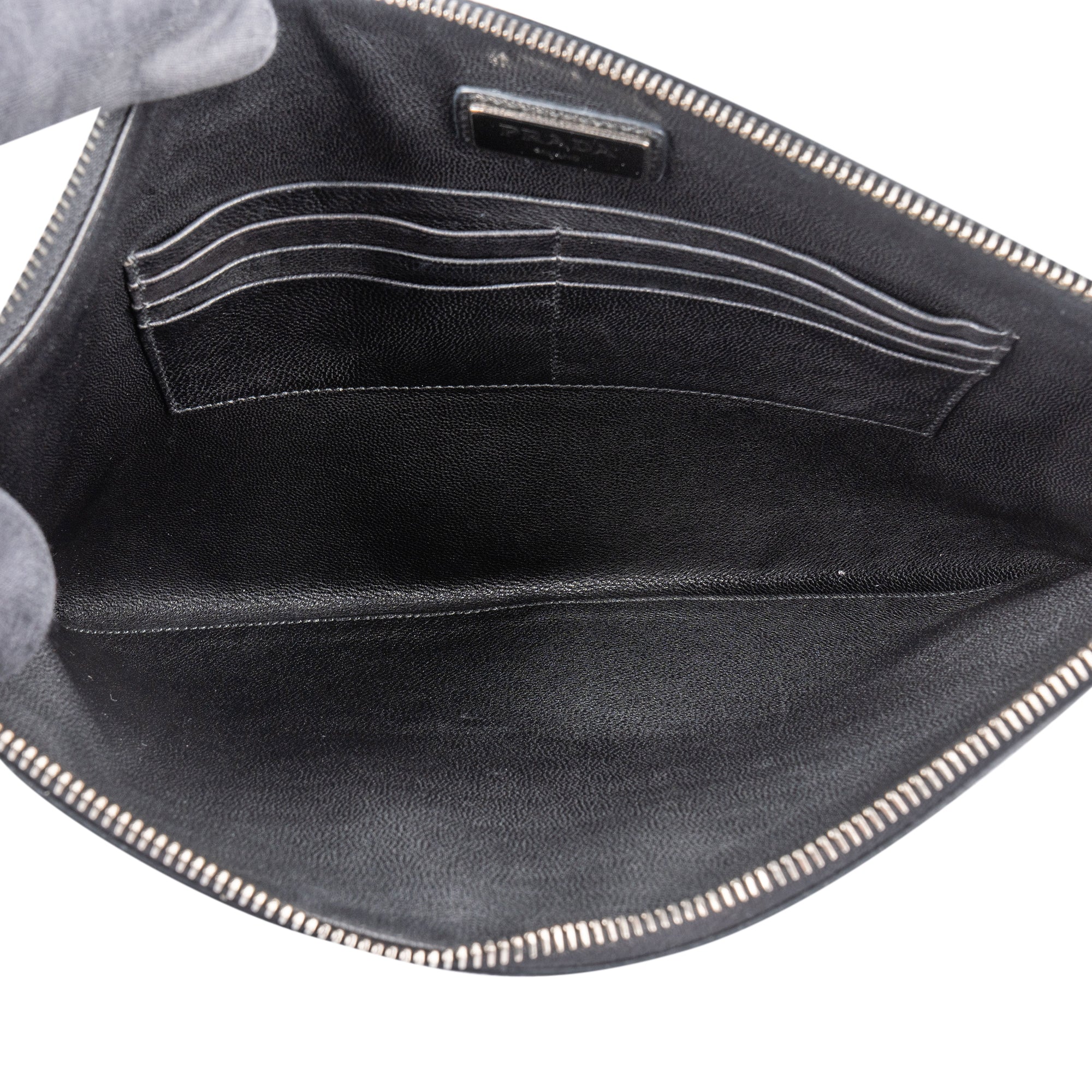 Prada Black Saffiano Leather Rabbit Clutch