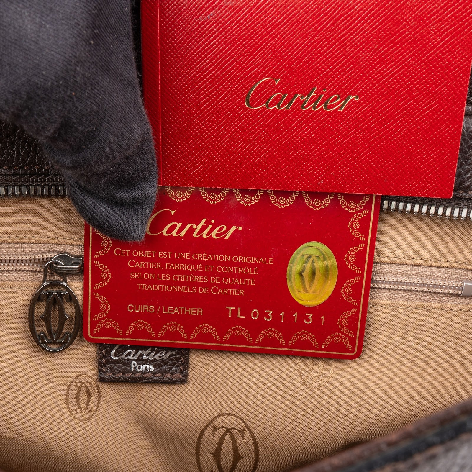 Cartier Brown Pebbled Leather Handbag