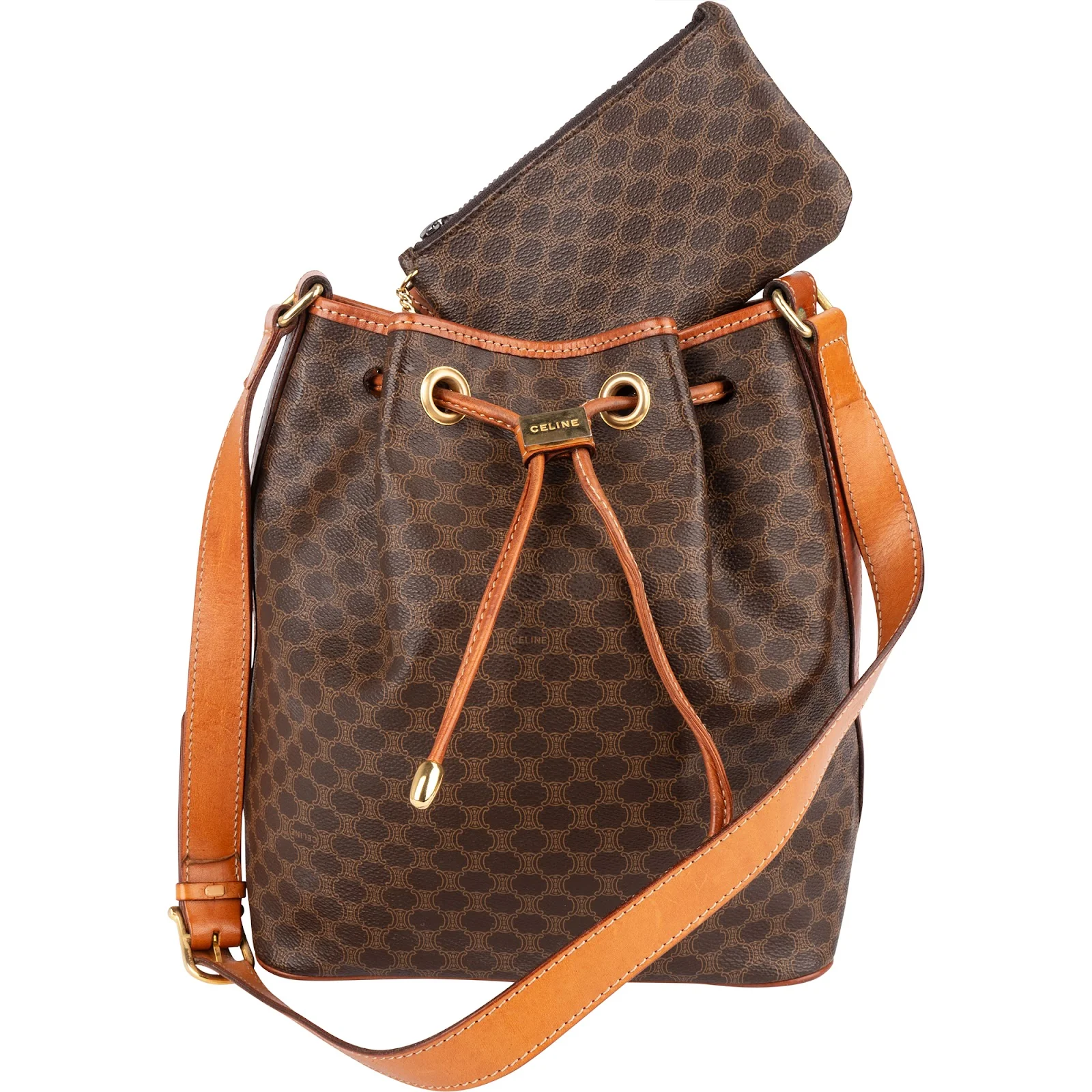 Celine Monogram Macadam Drawstring Bucket Shoulder Bag