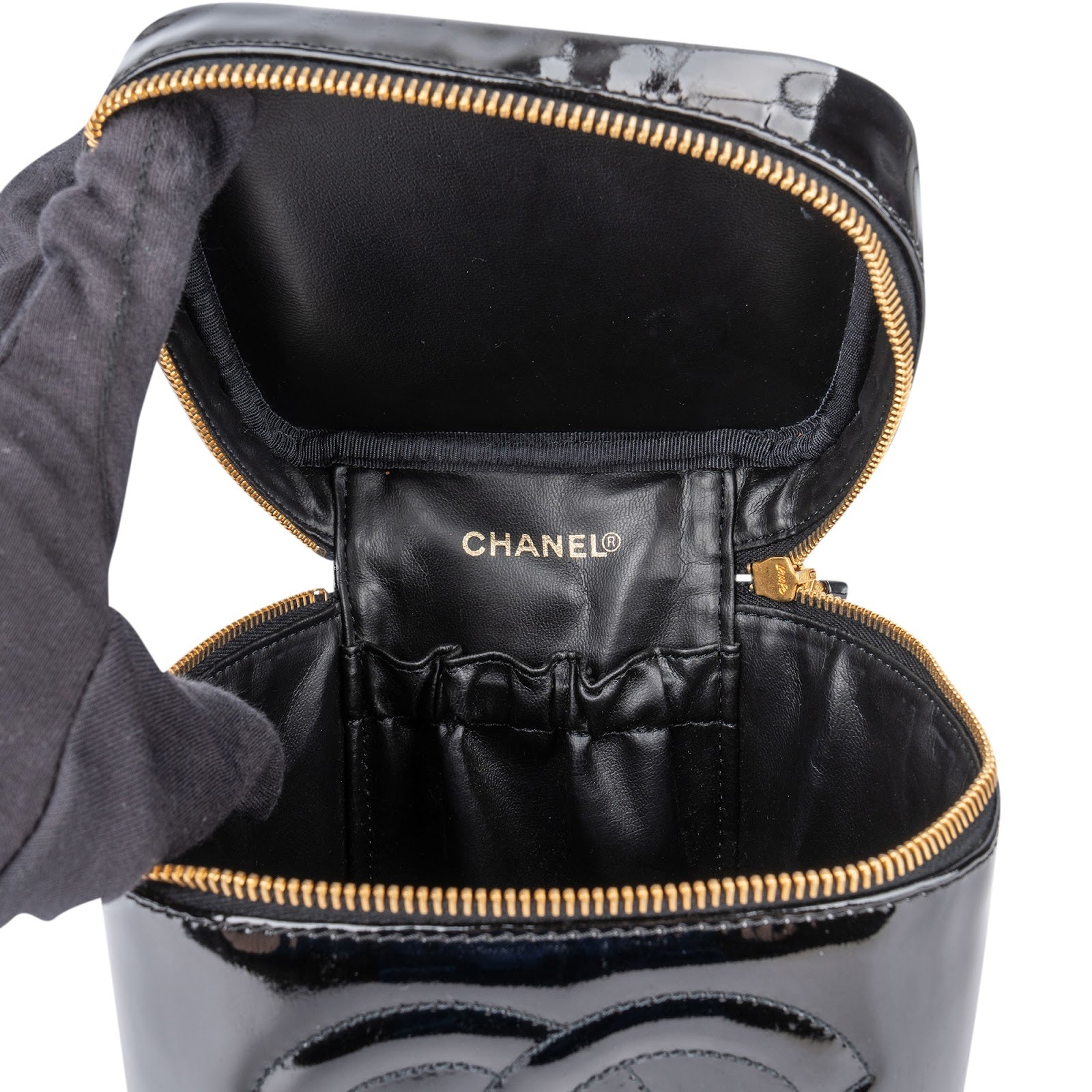 Chanel Patent Leather CC Vanity Case Handbag