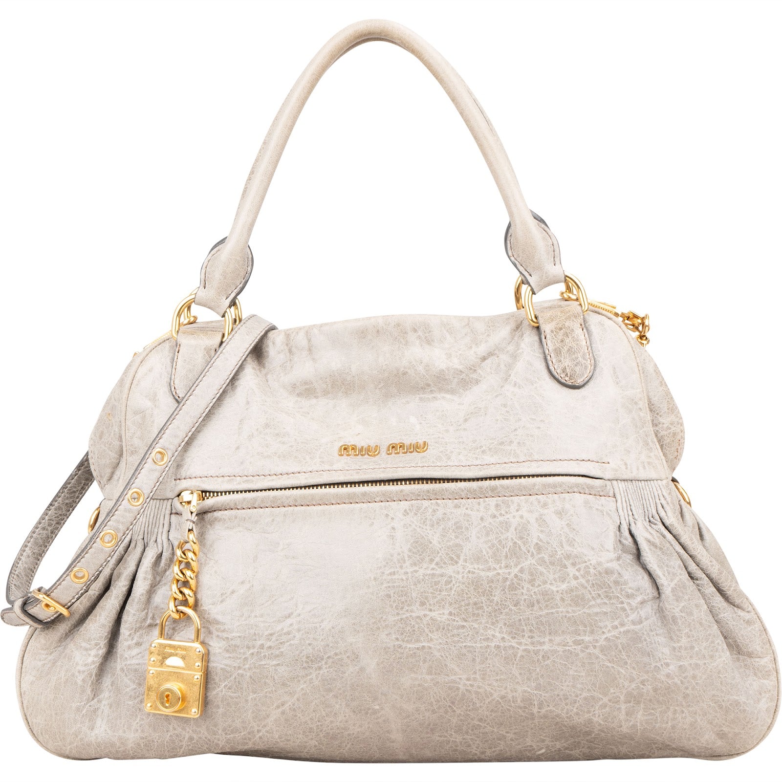 Miu Miu Vitello Lux Leather Padlock Handbag