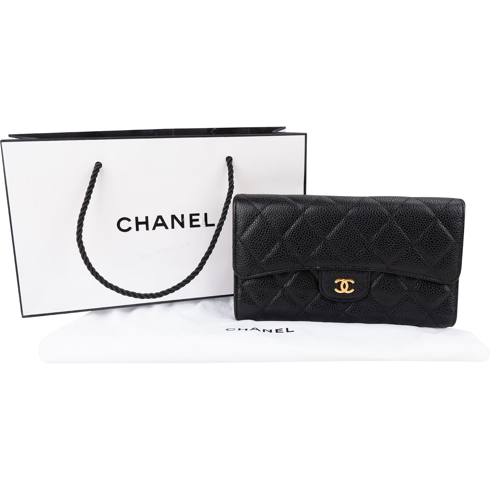 Chanel Quilted Caviar Leather Classic Flap CC Wallet