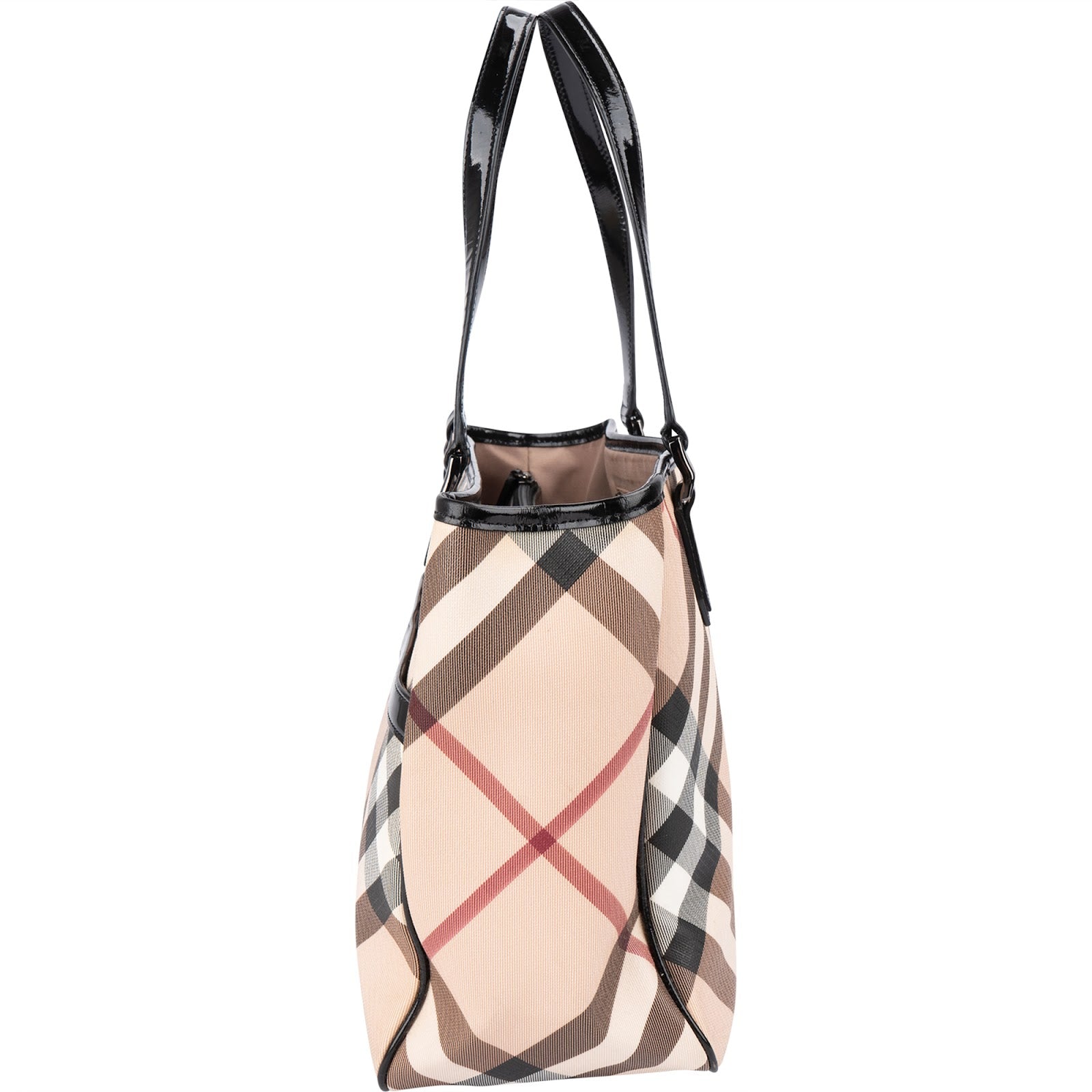Burberry Nova-Check Monogram Patent Leather Tote Shoulder Bag