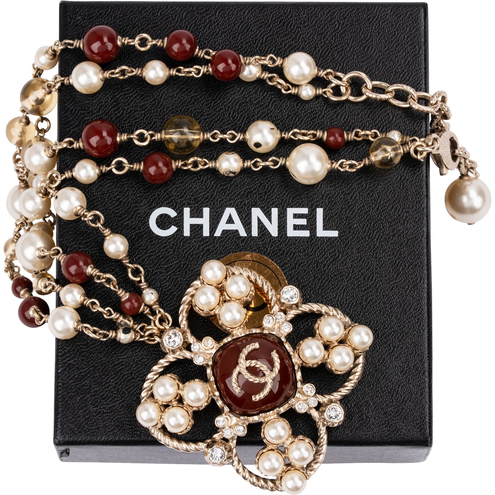 Chanel – Ketting met dubbele ketting en kruisvormige bloem