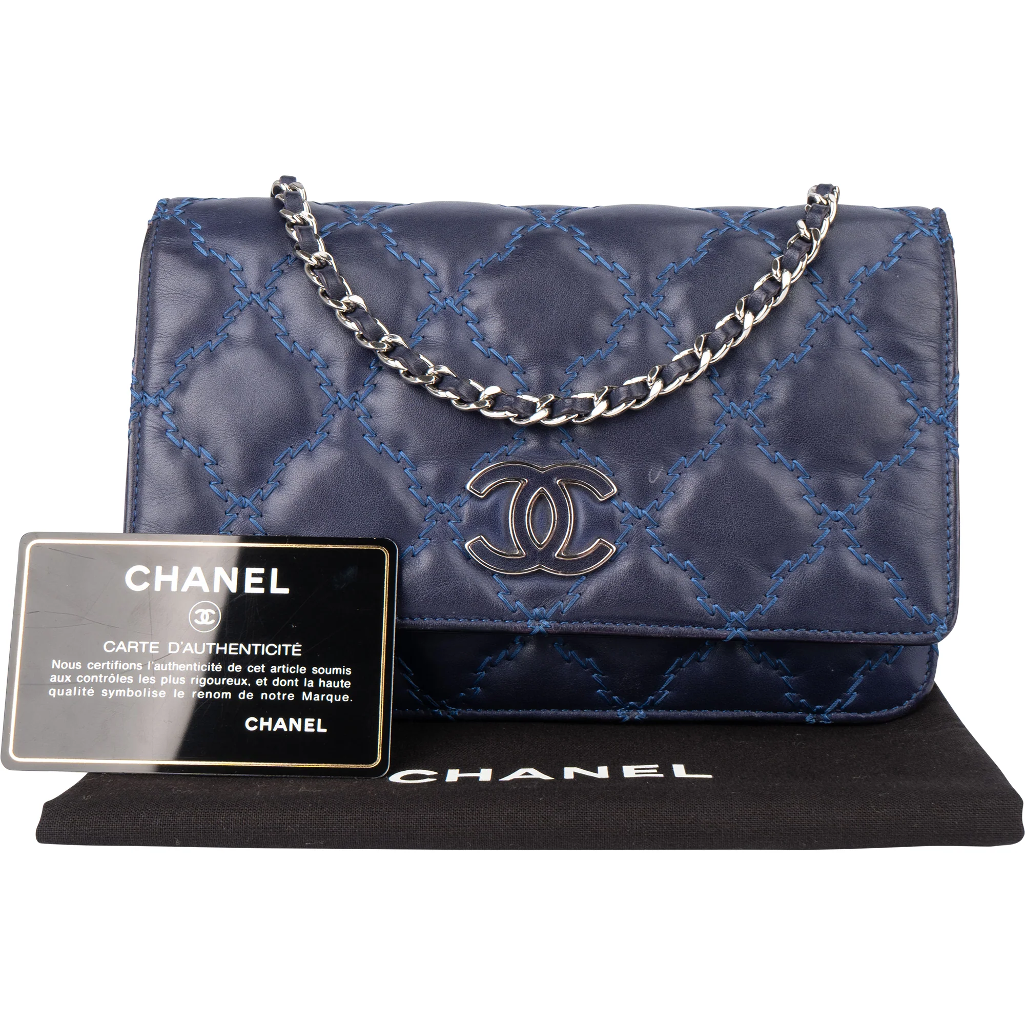 Chanel Bleu Quilted Stitch Lambskin Wallet On Chain Crossbody Bag
