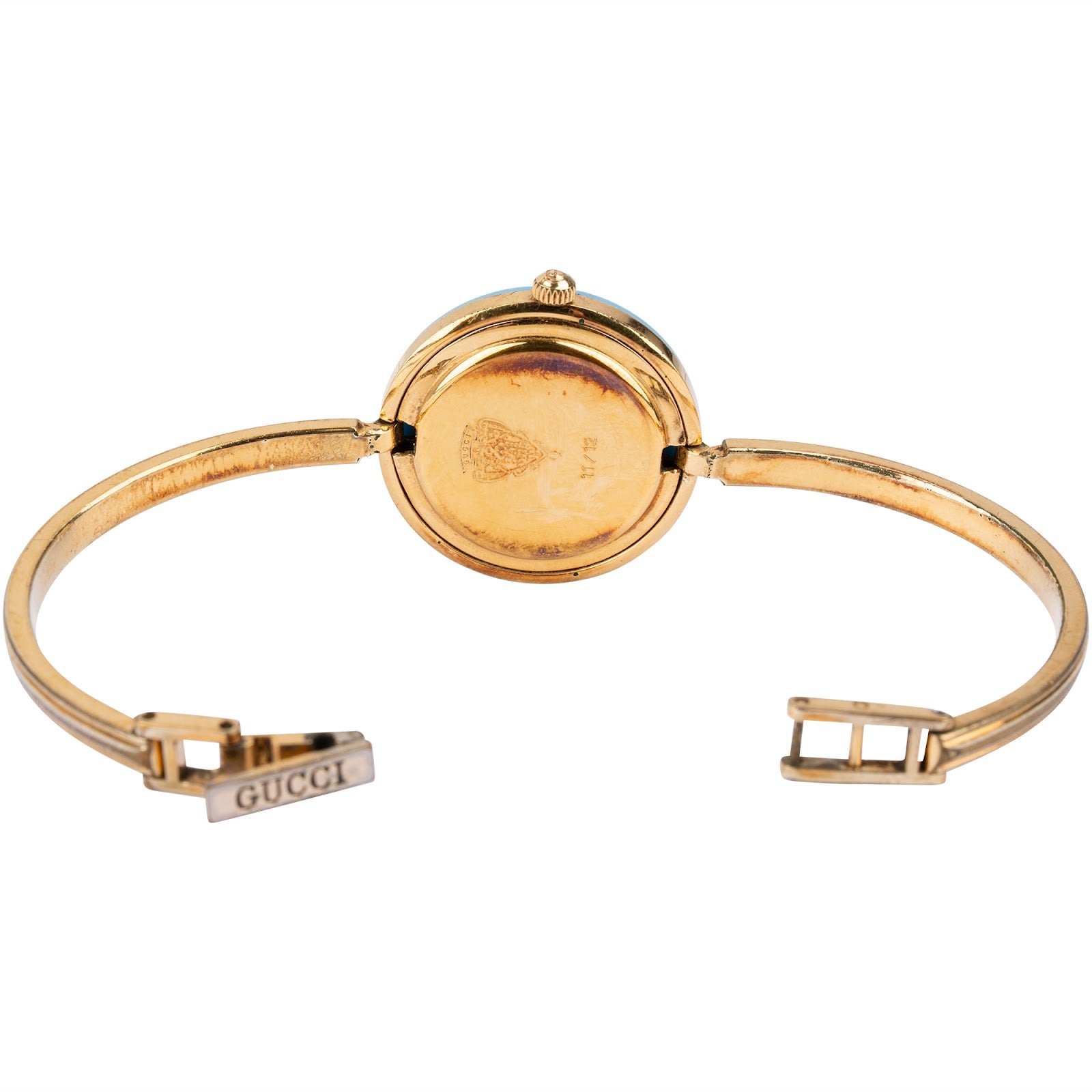 GUCCI goudkleurig armbandhorloge voor dames met verwisselbare rand, 11/12,2
