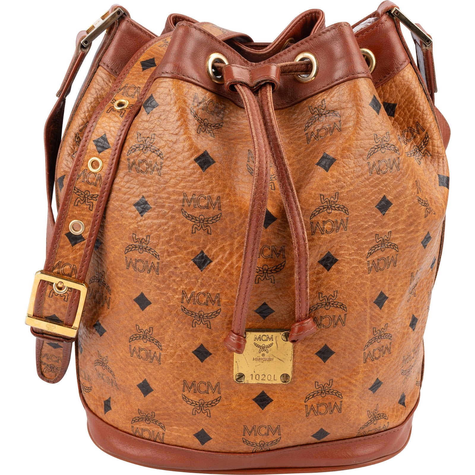 MCM Monogram Visetos bucket-schoudertas met trekkoord
