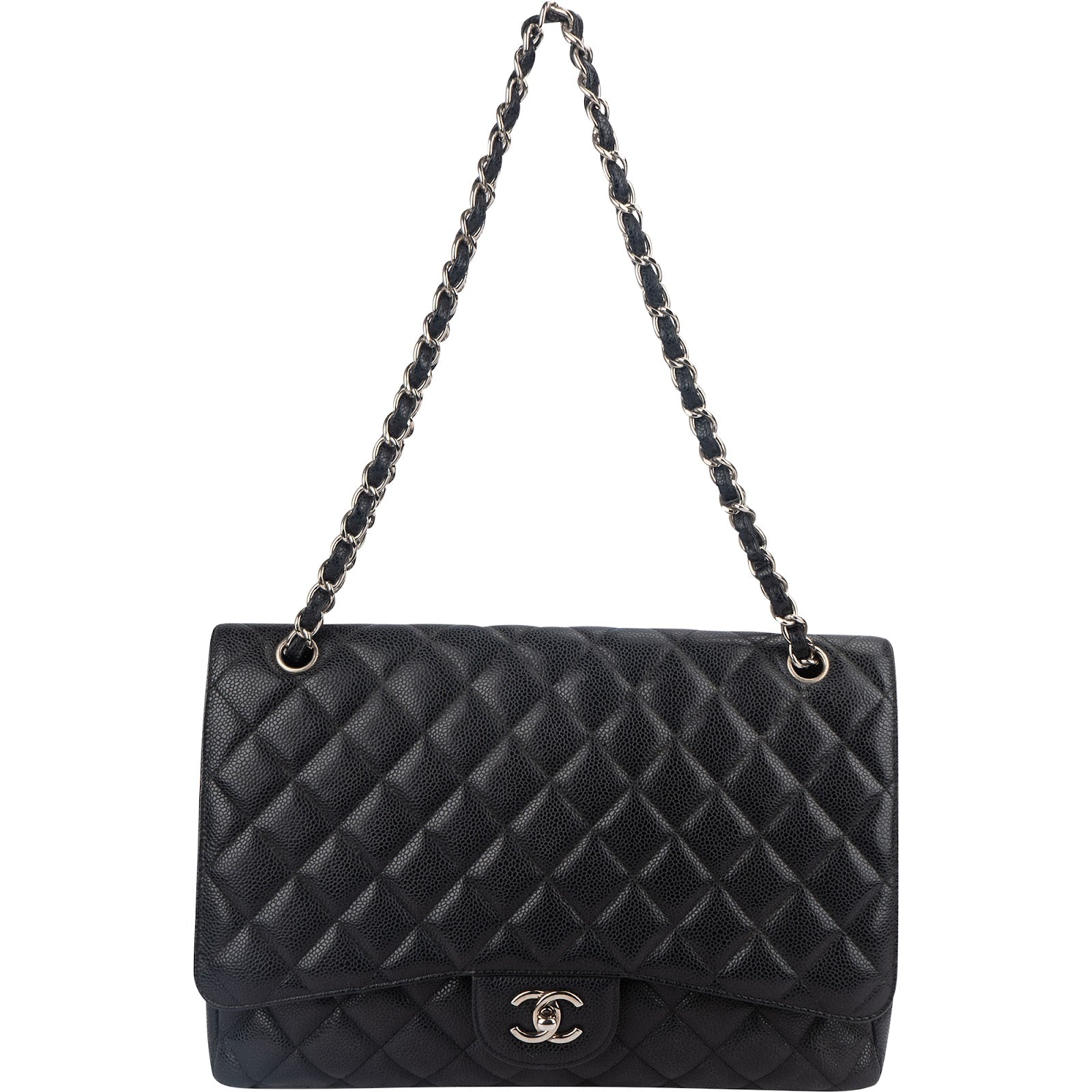 Chanel Quilted Caviar Leather Palladium Maxi Single Flap Crossbody Bag